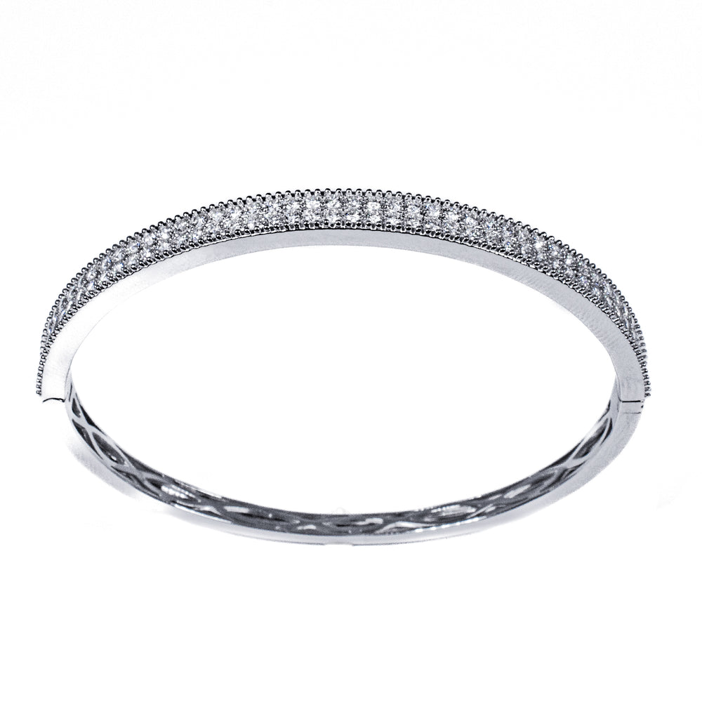 18K White Gold Diamond Bangle 2.00 Carats – Double Row Pavé Bracelet