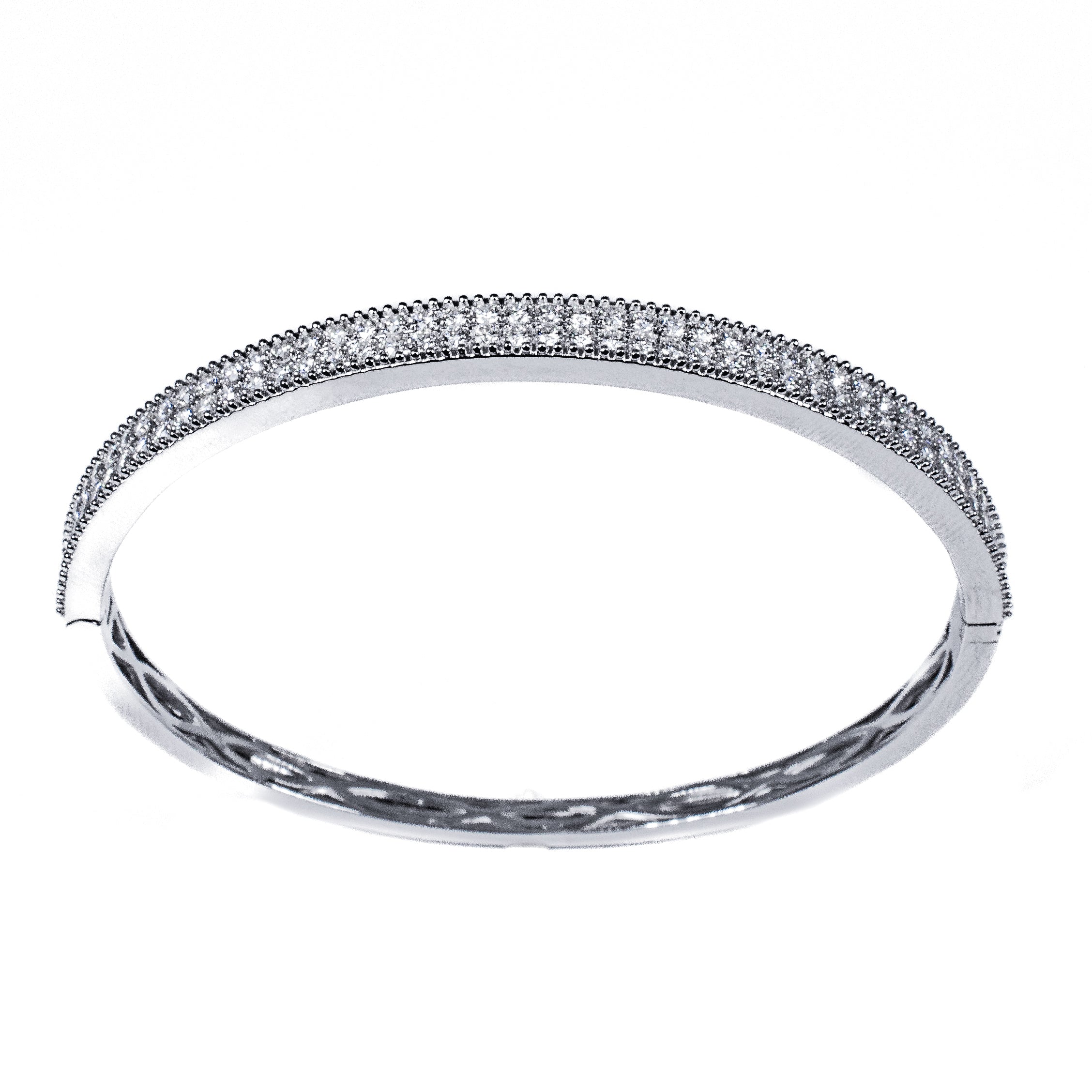 18K White Gold Diamond Bangle 2.00 Carats – Double Row Pavé Bracelet