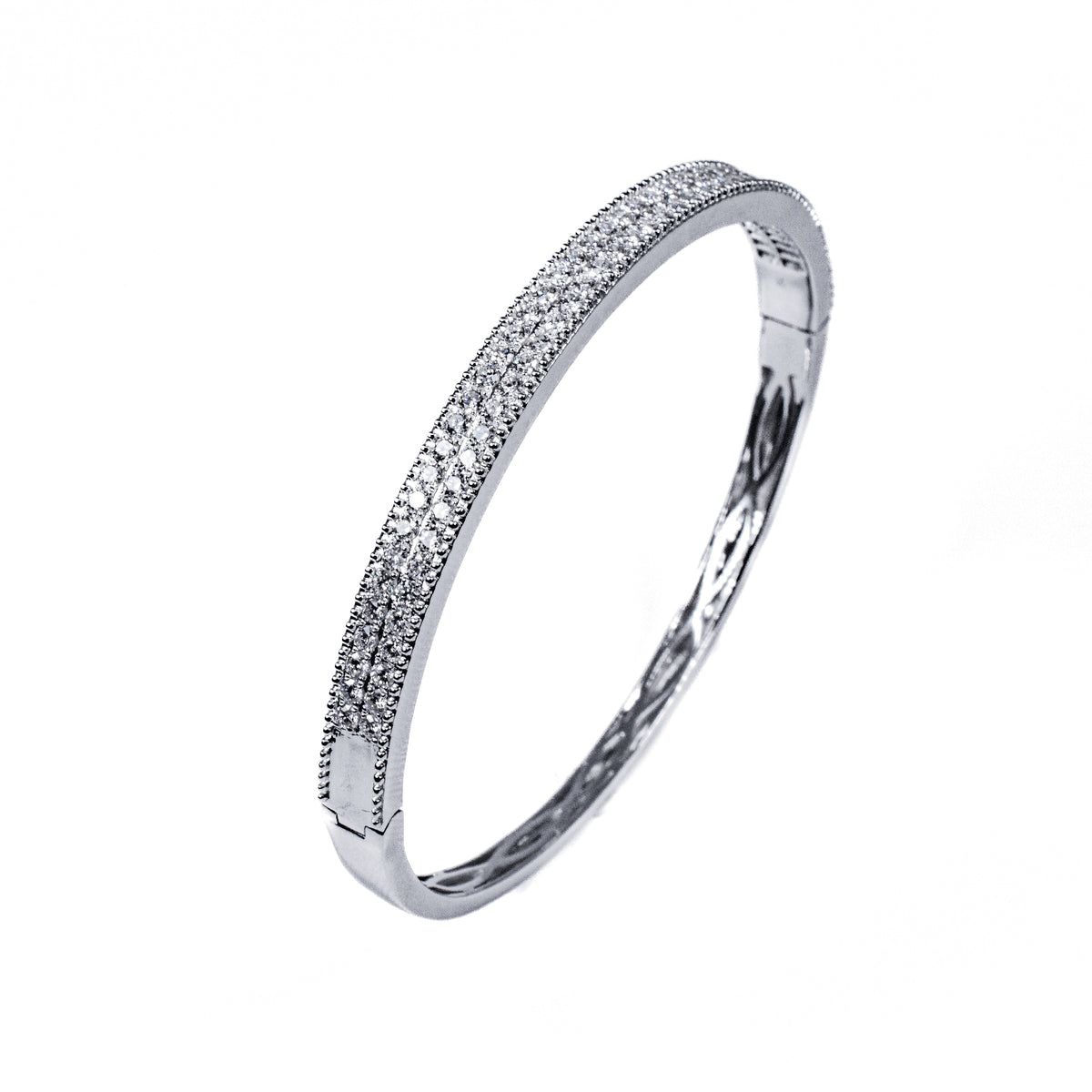 18K White Gold Diamond Bangle 2.00 Carats – Double Row Pavé Bracelet
