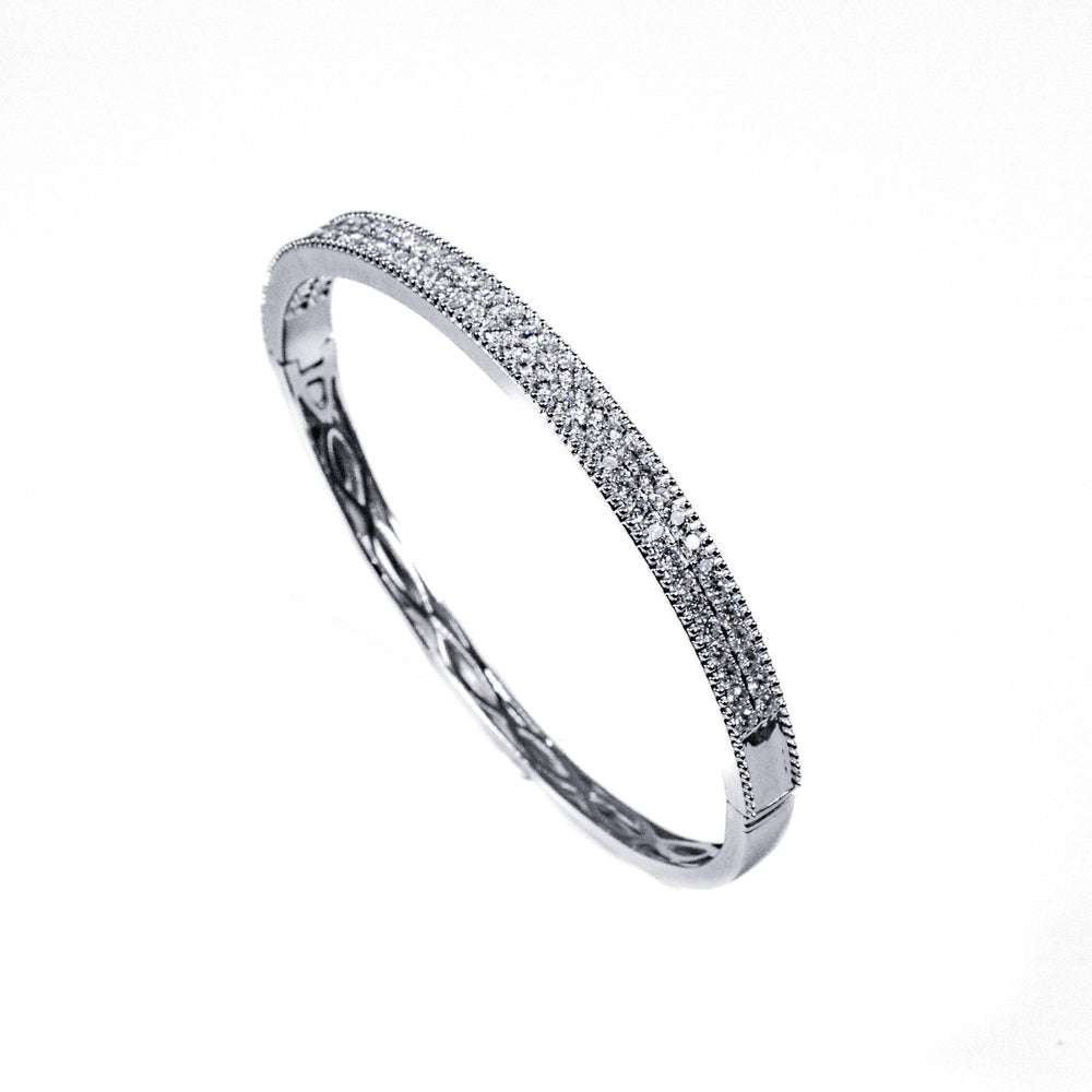 18K White Gold Diamond Bangle 2.00 Carats – Double Row Pavé Bracelet