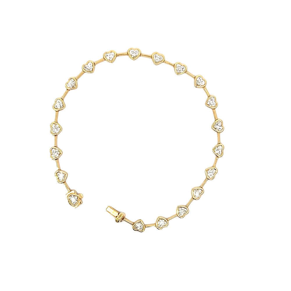 18K Yellow Gold Heart Shape Diamond Bracelet 2.90 Carat