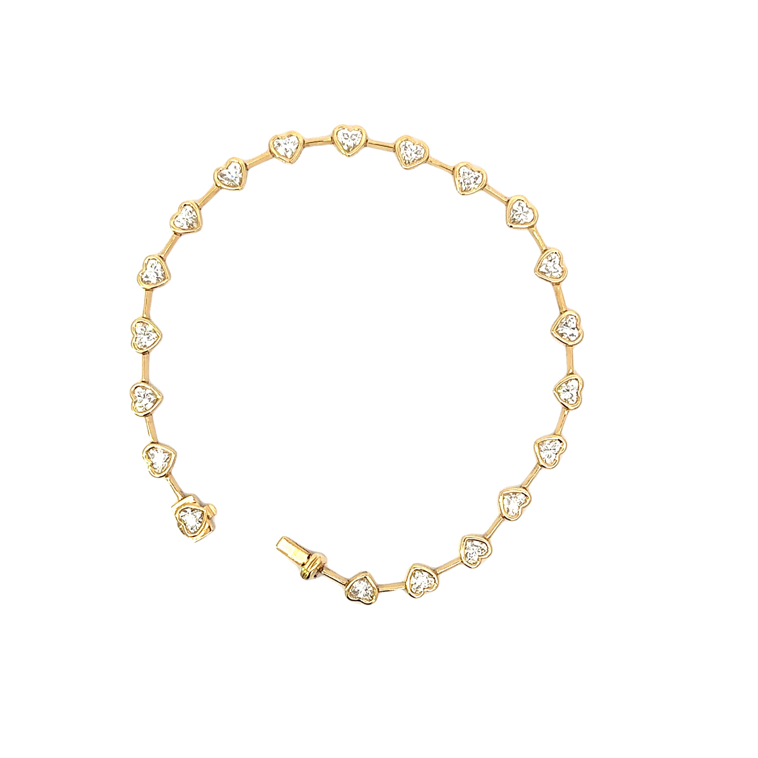 18K Yellow Gold Heart Shape Diamond Bracelet 2.90 Carat
