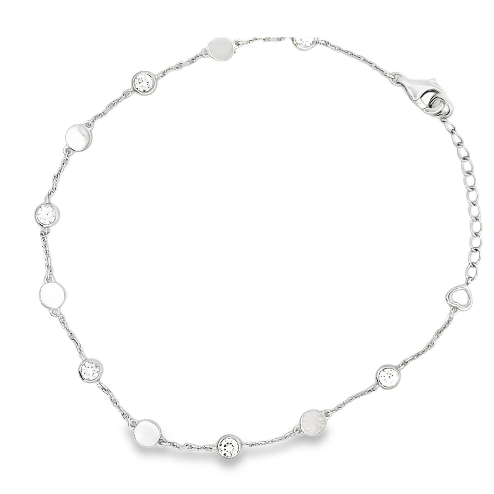 18K White Gold Station Bracelet with Diamonds and Polished Discs