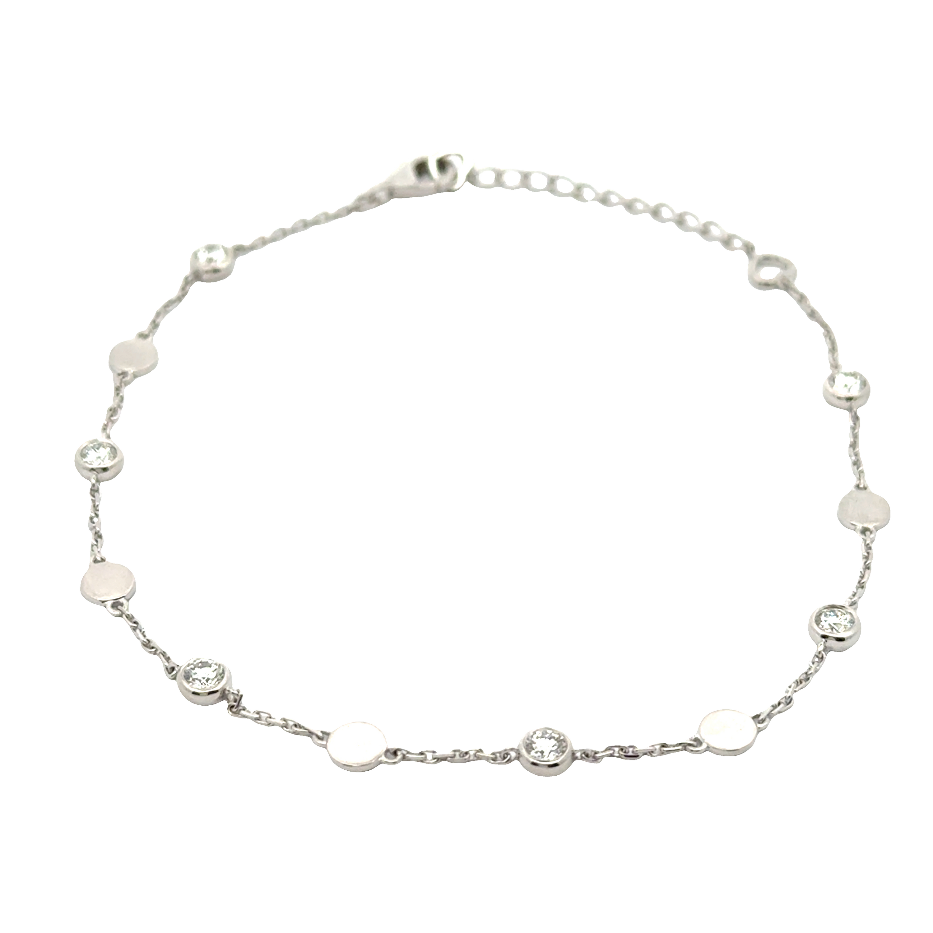 18K White Gold Station Bracelet with Diamonds and Polished Discs