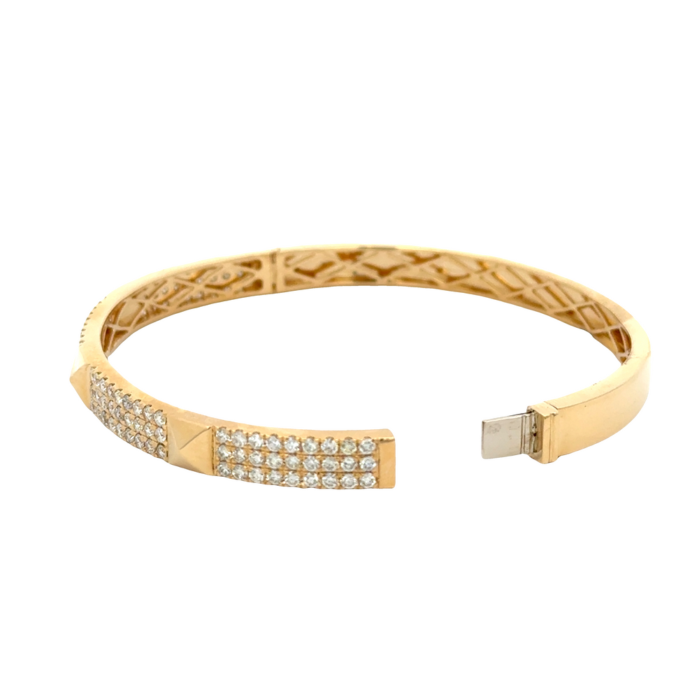 18K Gold Diamond Pavé Bangle 2.00 Carat with Geometric Design