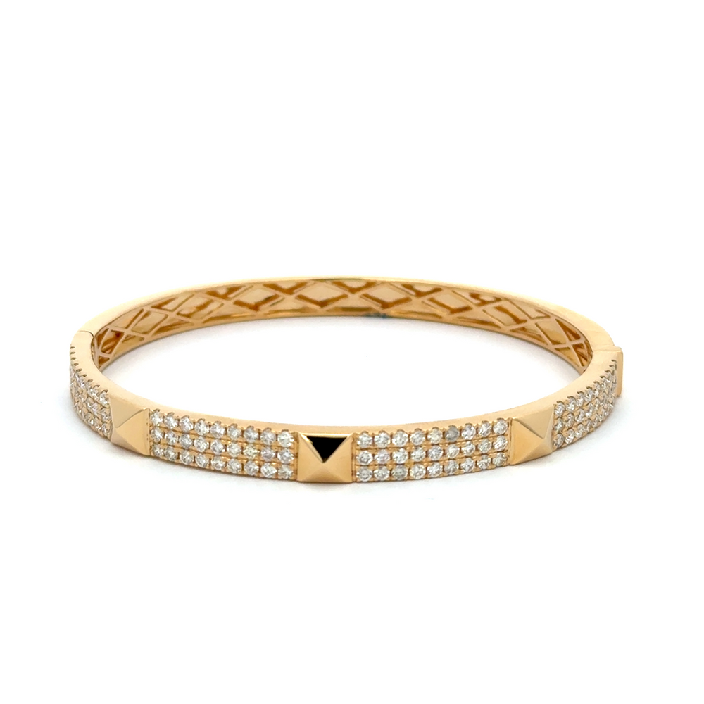 18K Gold Diamond Pavé Bangle 2.00 Carat with Geometric Design