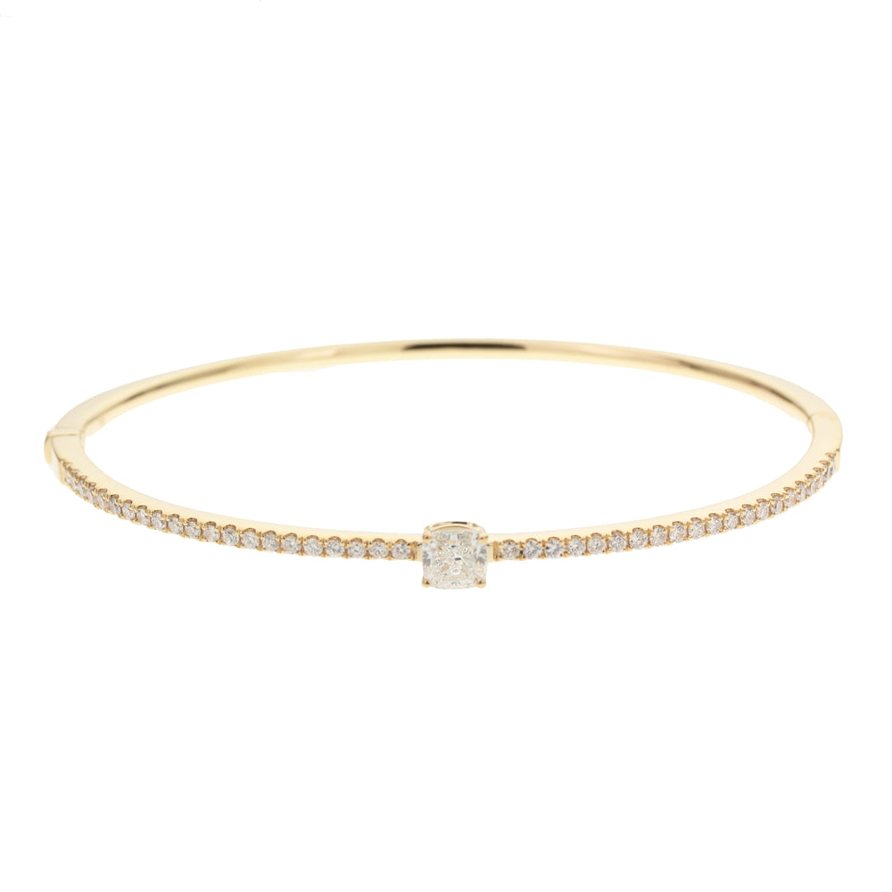 18K Yellow Gold Cushion Cut Diamond Bangle 1.05 Carat Total