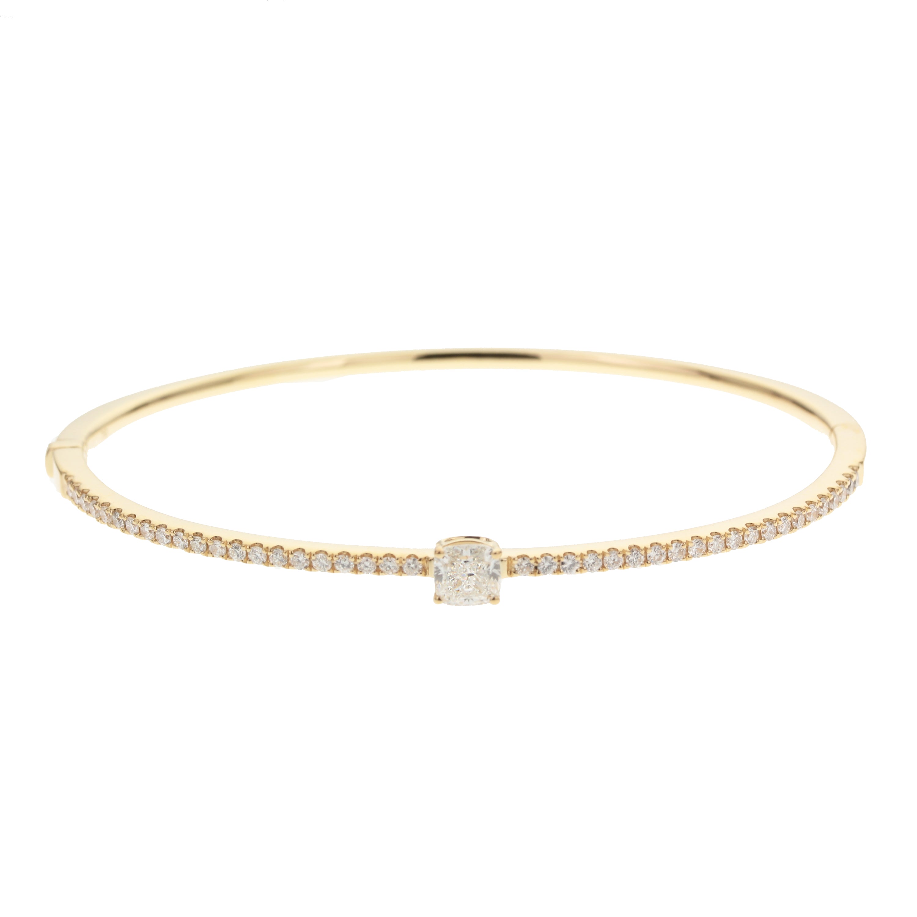 18K Yellow Gold Cushion Cut Diamond Bangle 1.05 Carat Total