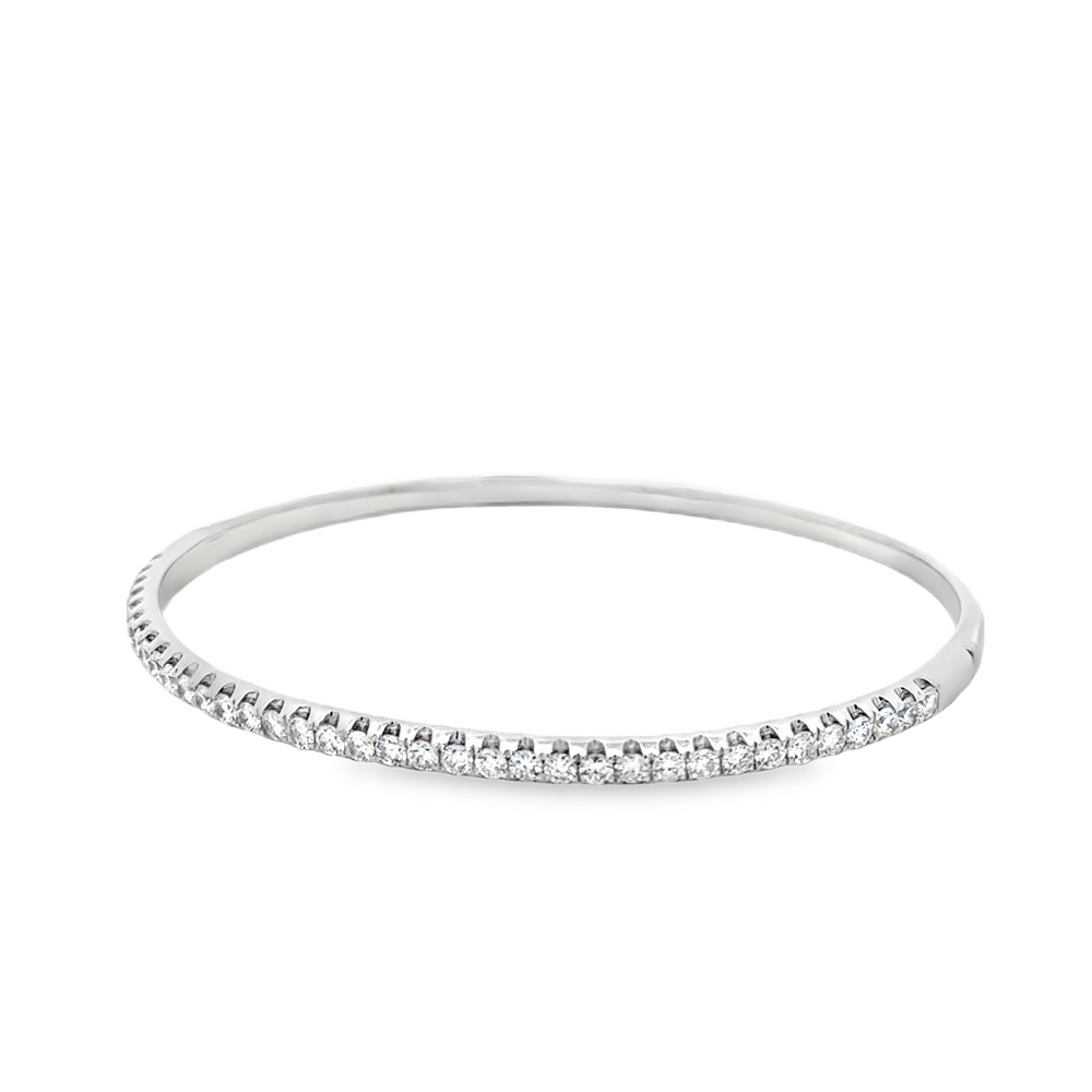 18K White Gold Diamond Bangle 1.45 Carat Classic Thin Bracelet