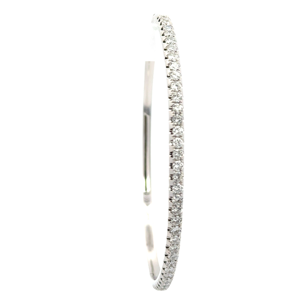 18K White Gold Diamond Bangle 1.45 Carat Classic Thin Bracelet
