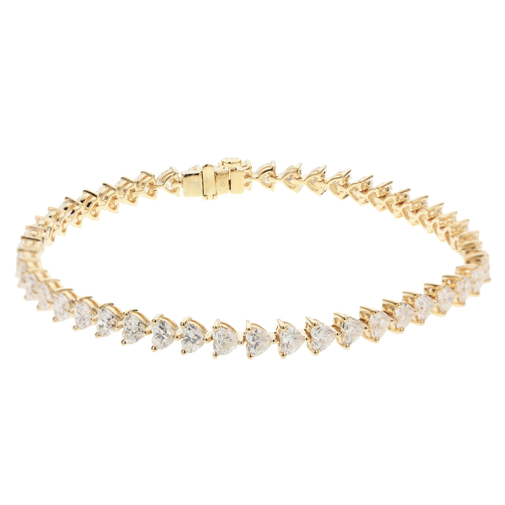 18K Yellow Gold Heart Shape Diamond Bracelet 6.75 Carat VS Diamonds 7 Inch