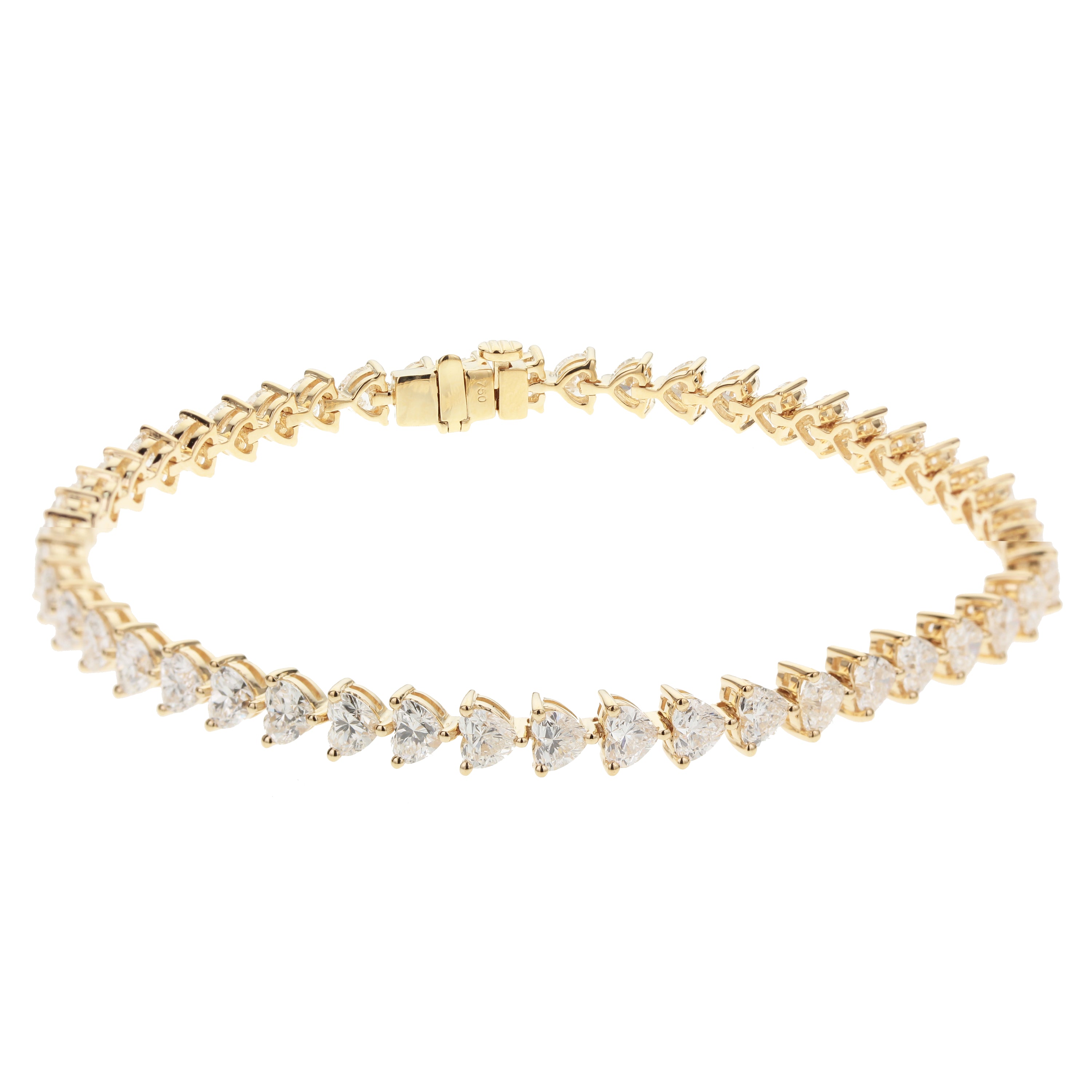 18K Yellow Gold Heart Shape Diamond Bracelet 6.75 Carat VS Diamonds 7 Inch
