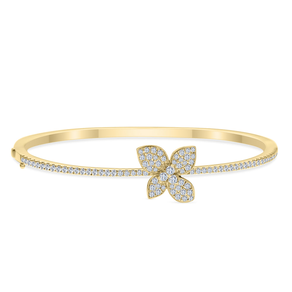 18K Gold Diamond Bangle with Floral Motif 1.30 Carat