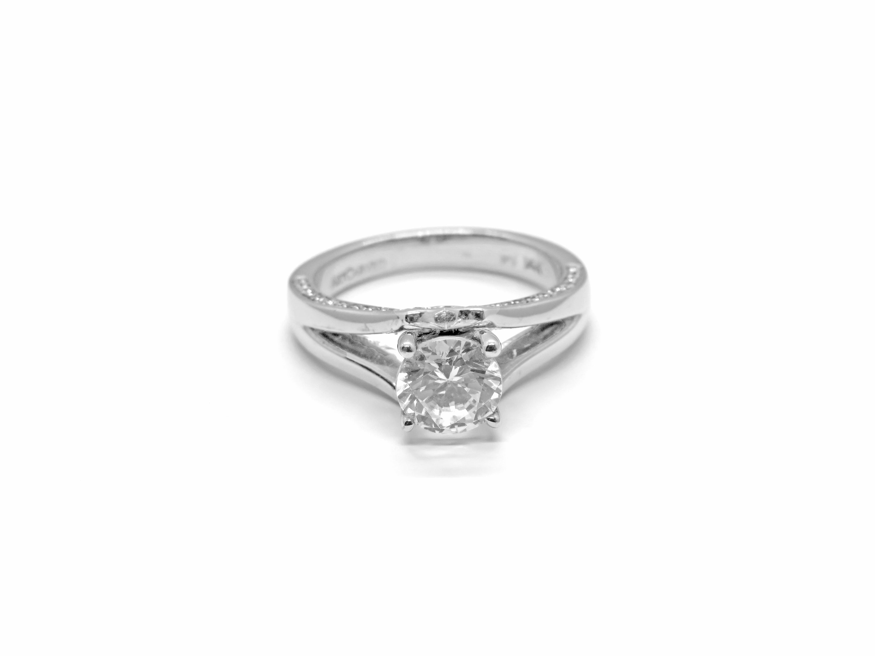 14kt White Gold Semi-mount Art-Carved Design Diamond Engagement Ring
