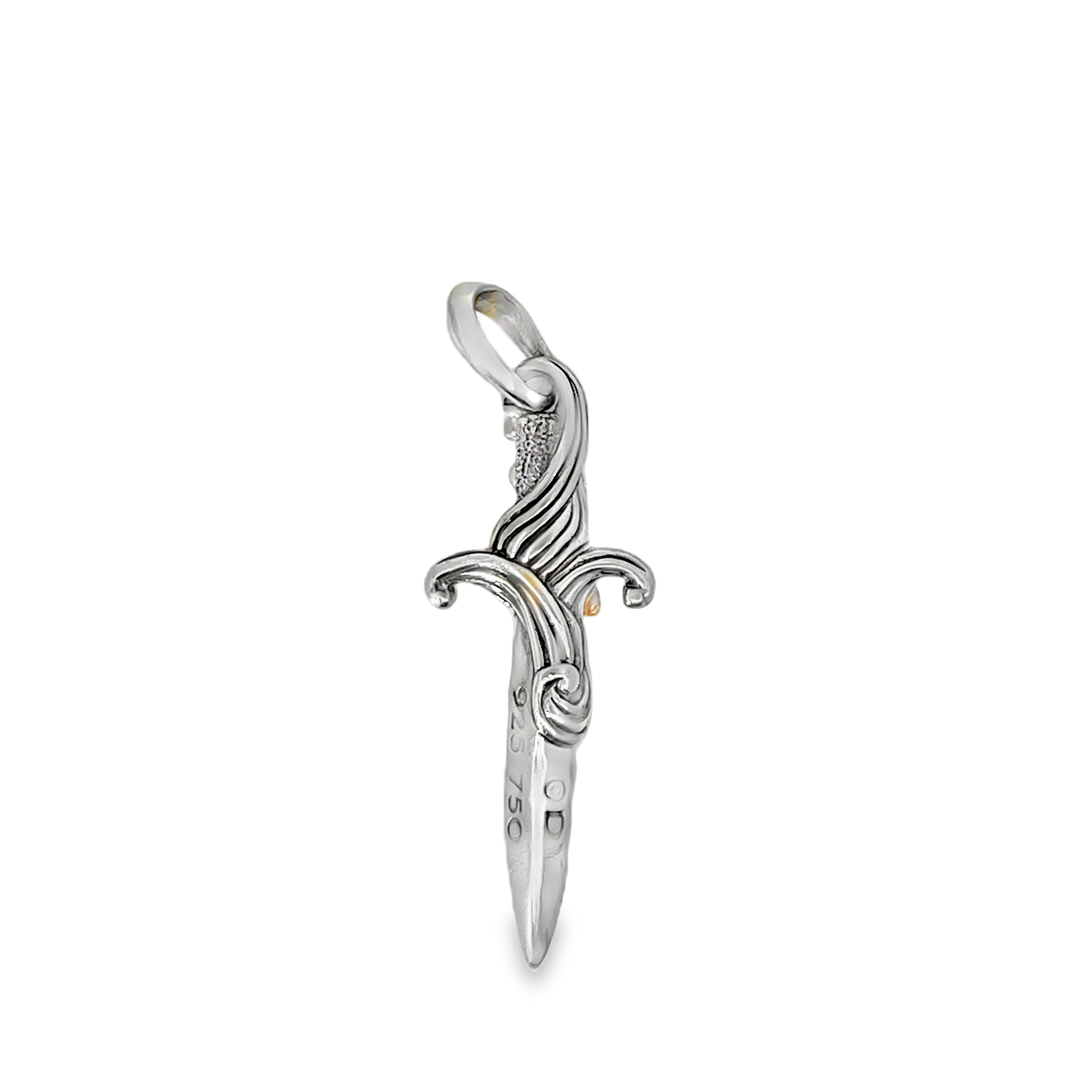 Estate David Yurman Waves Dagger Amulet Sterling Silver 18K Gold Black Diamond Pendant 44mm