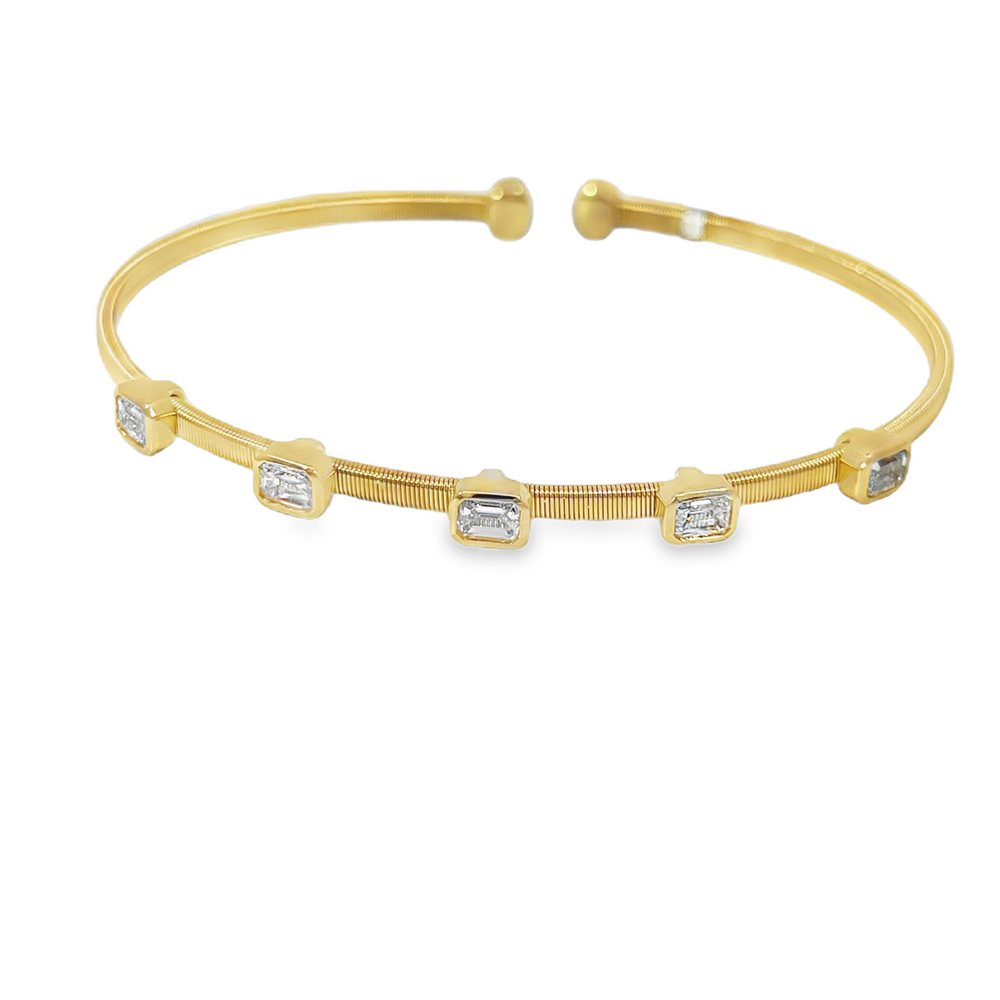 18K Yellow Gold 5-Stone Bezel-Set Emerald-Cut Diamond Bangle Cuff – 1.00 CTW