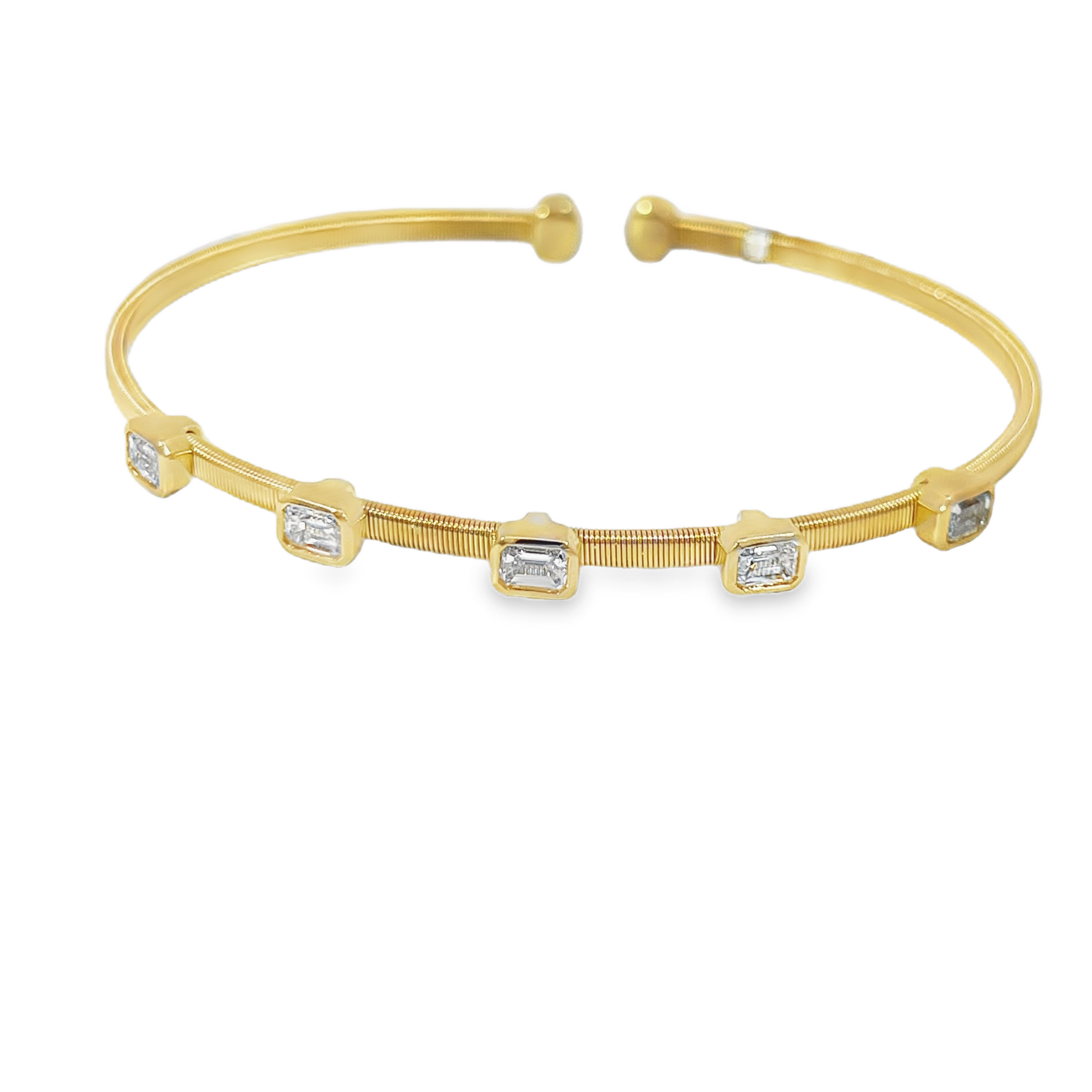 18K Yellow Gold 5-Stone Bezel-Set Emerald-Cut Diamond Bangle Cuff – 1.00 CTW