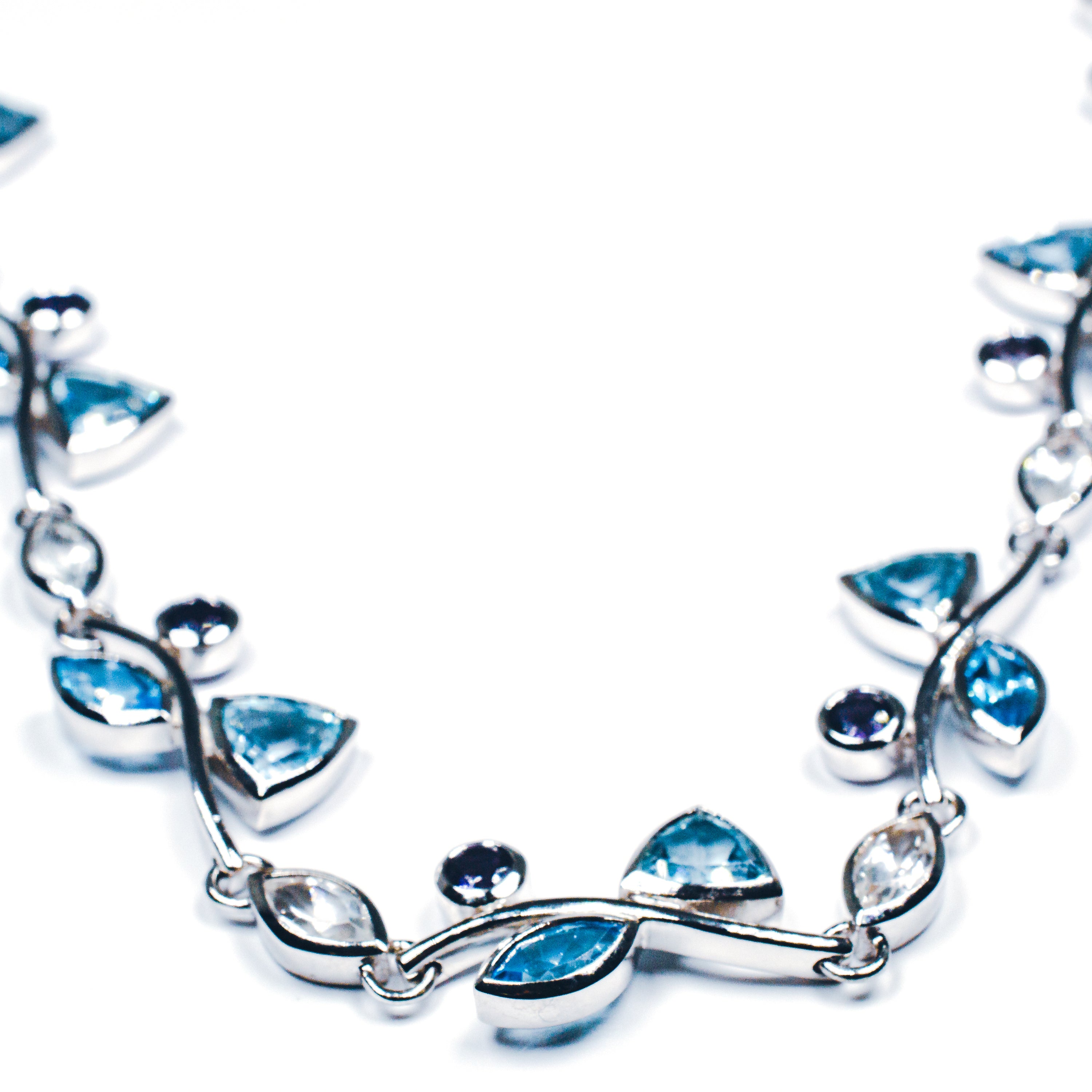 Silver Petals Necklace with Blue-Sky Topaz & Iolite