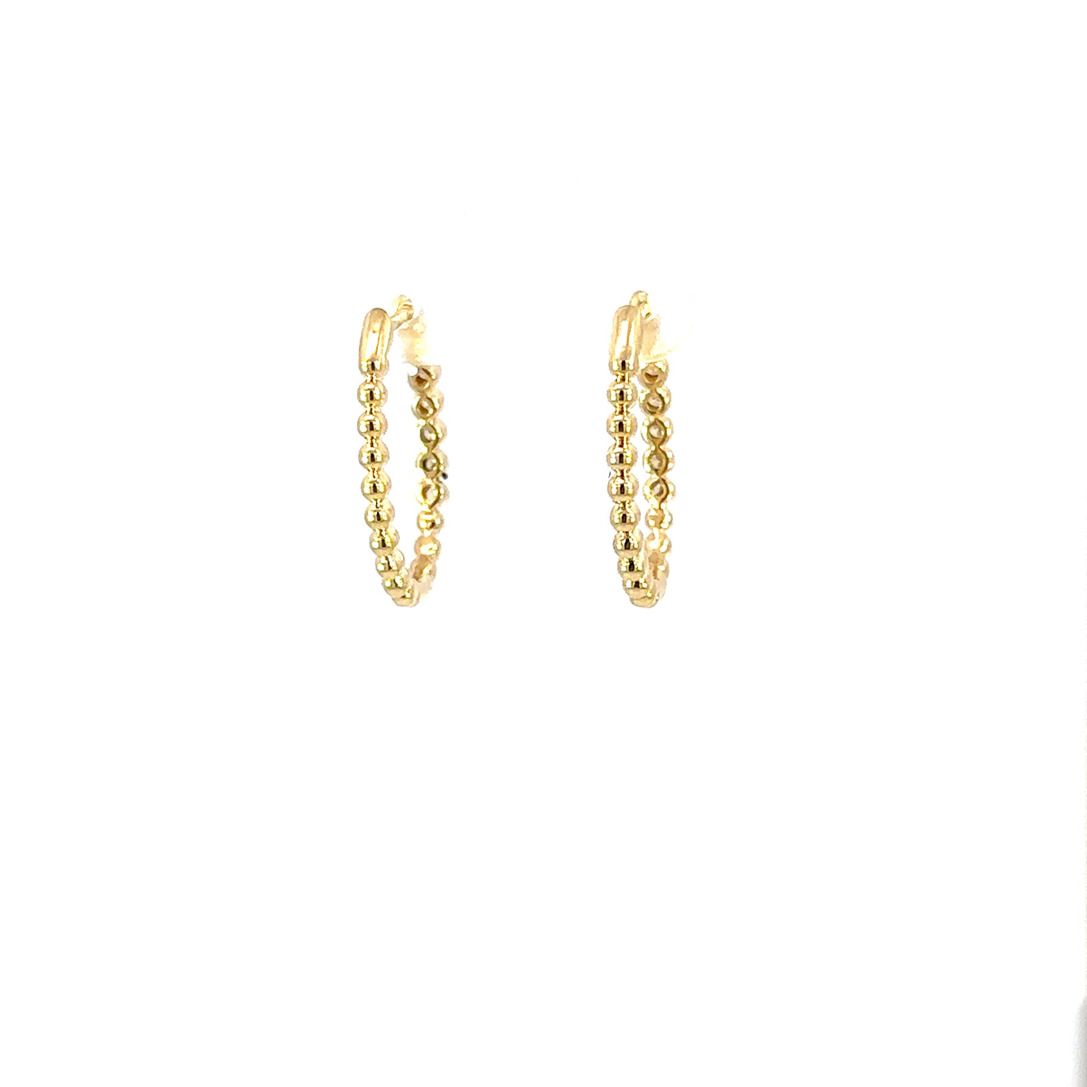 14k Yellow Gold & Bezel Set Diamond Beaded Hoops