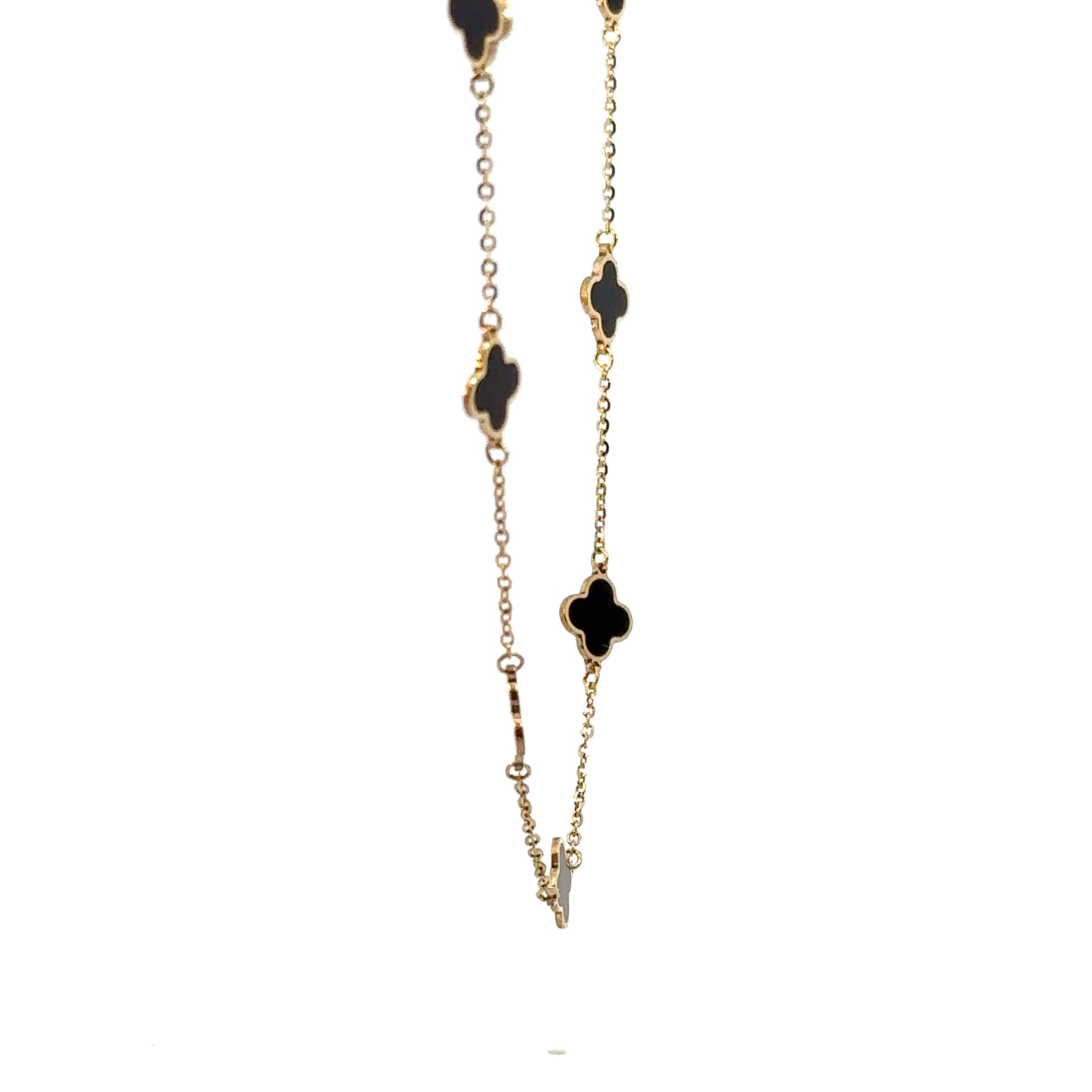 14k yg onyx mini clover neckla