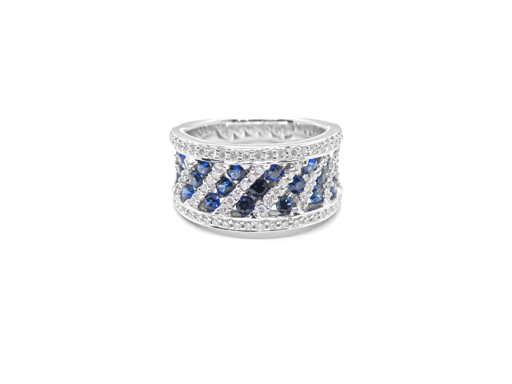 18kt White Gold Spark Design Sapphire & Diamond Ring
