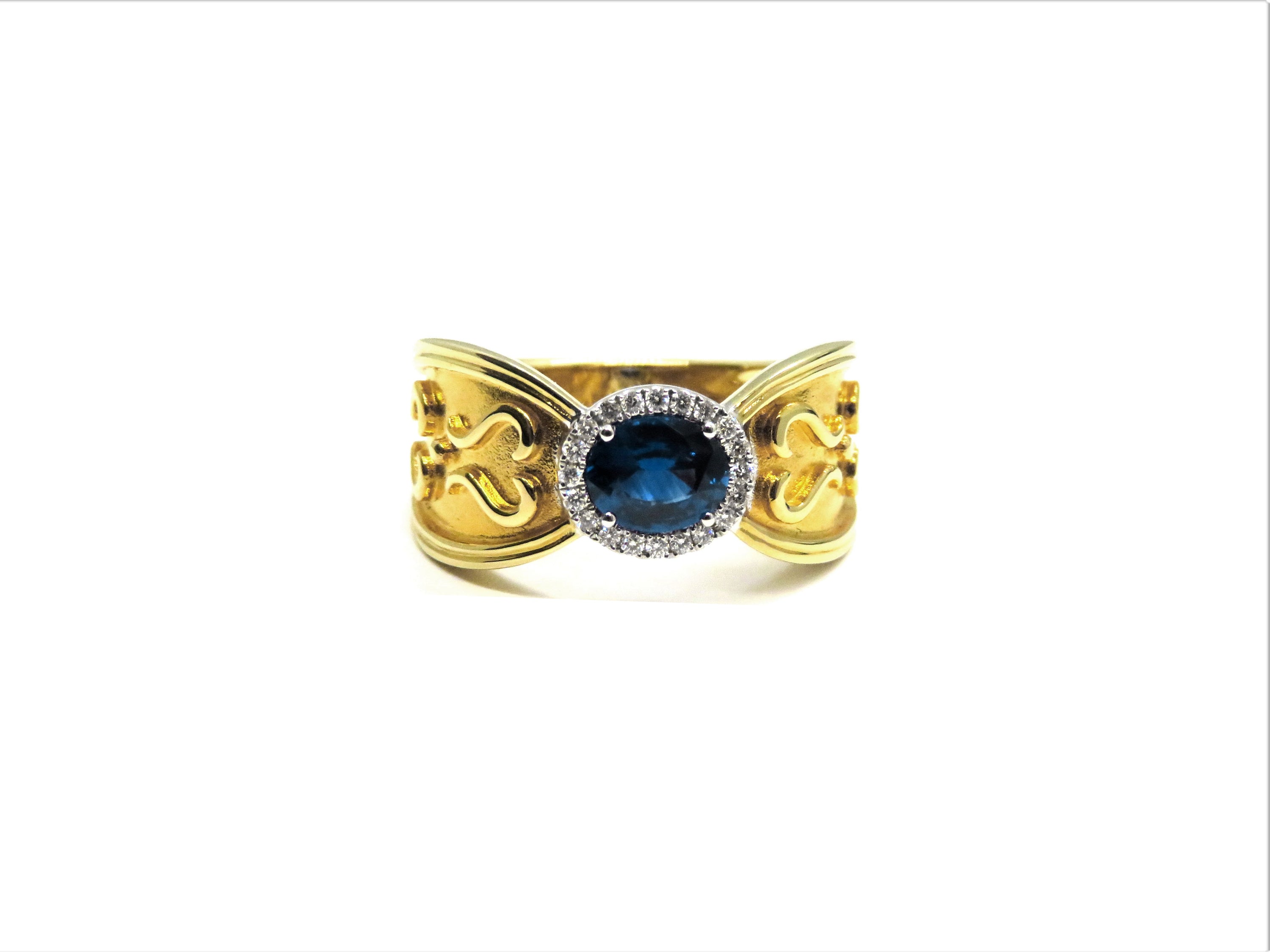 18K Two-Tone Oval Blue Sapphire & Diamond Halo Ring