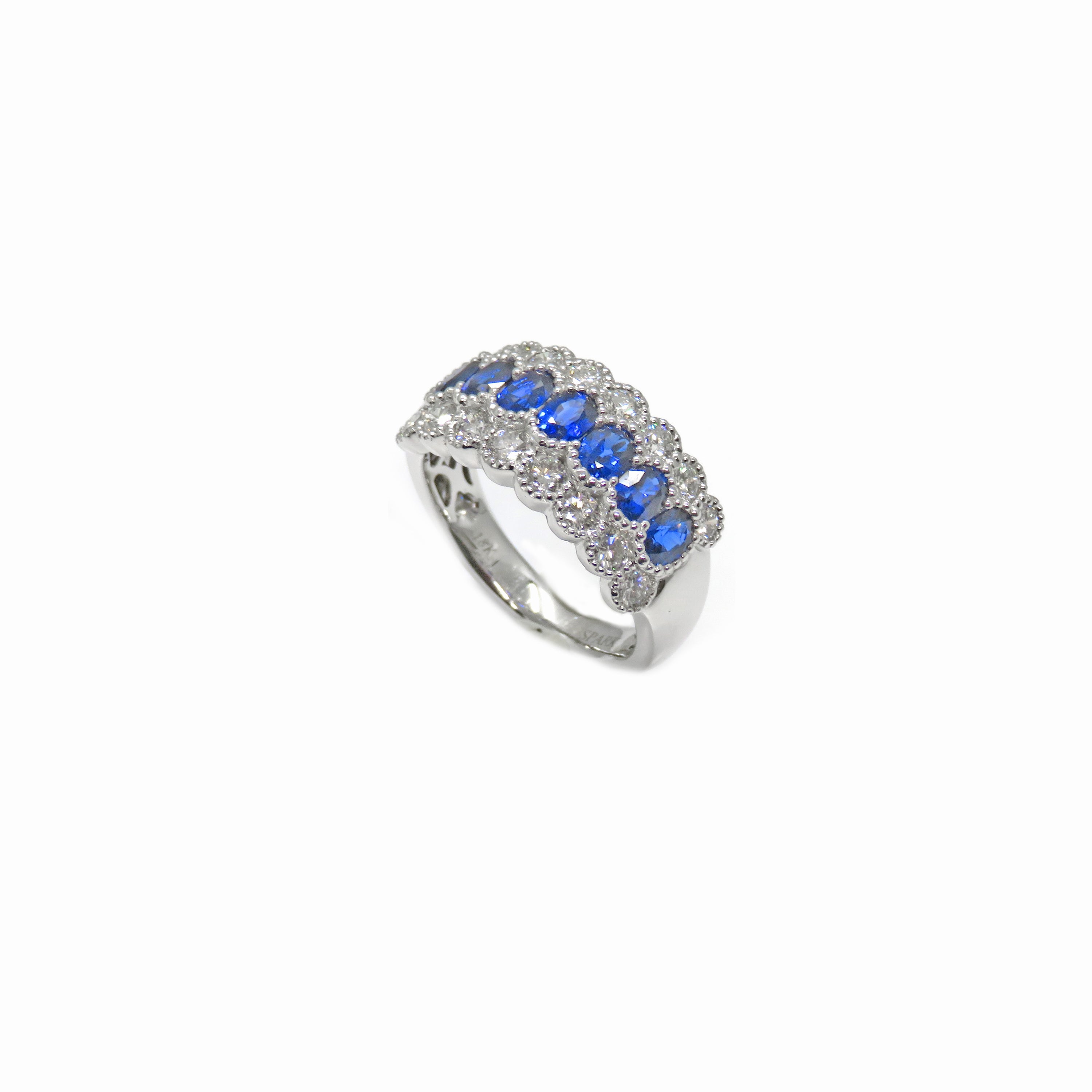18K White Gold Oval Blue Sapphire & Diamond Band Ring – SPARK