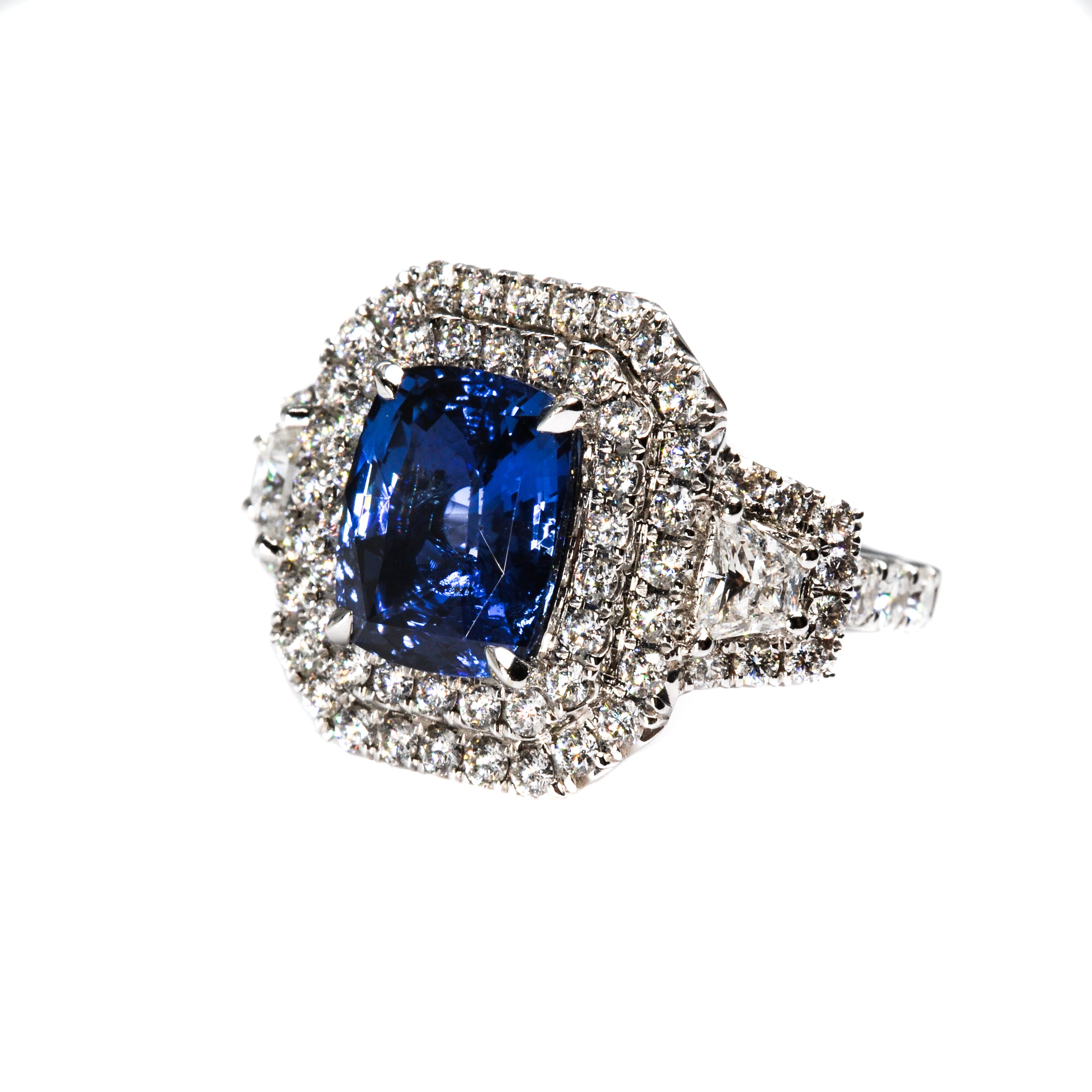 18K White Gold GIA Certified Sapphire & Diamond Halo Ring