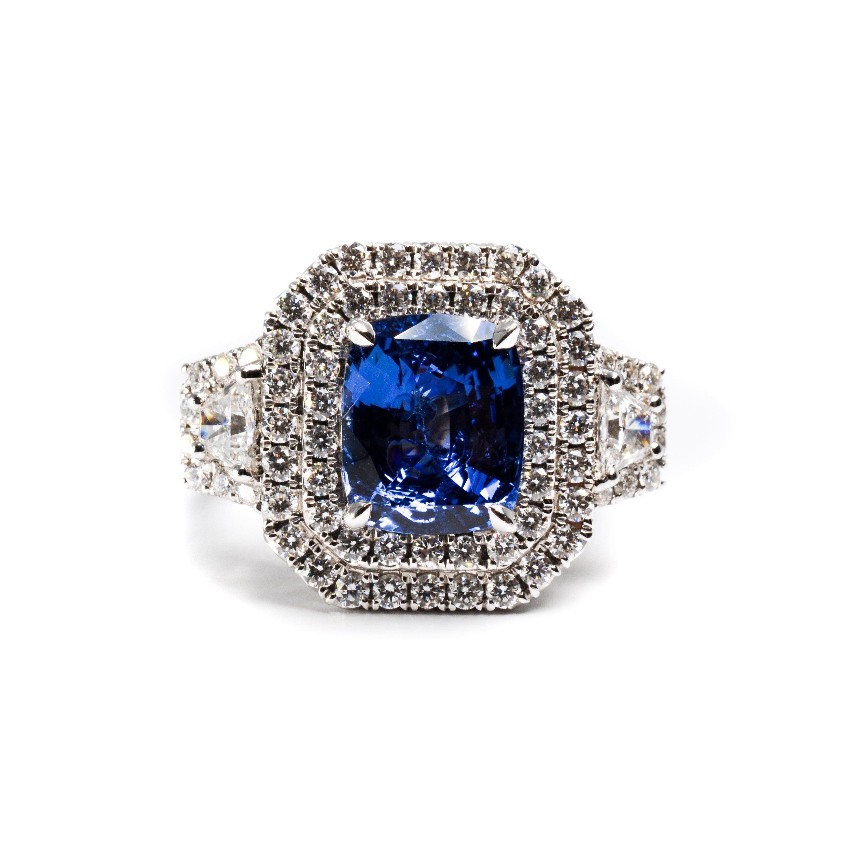 18K White Gold GIA Certified Sapphire & Diamond Halo Ring