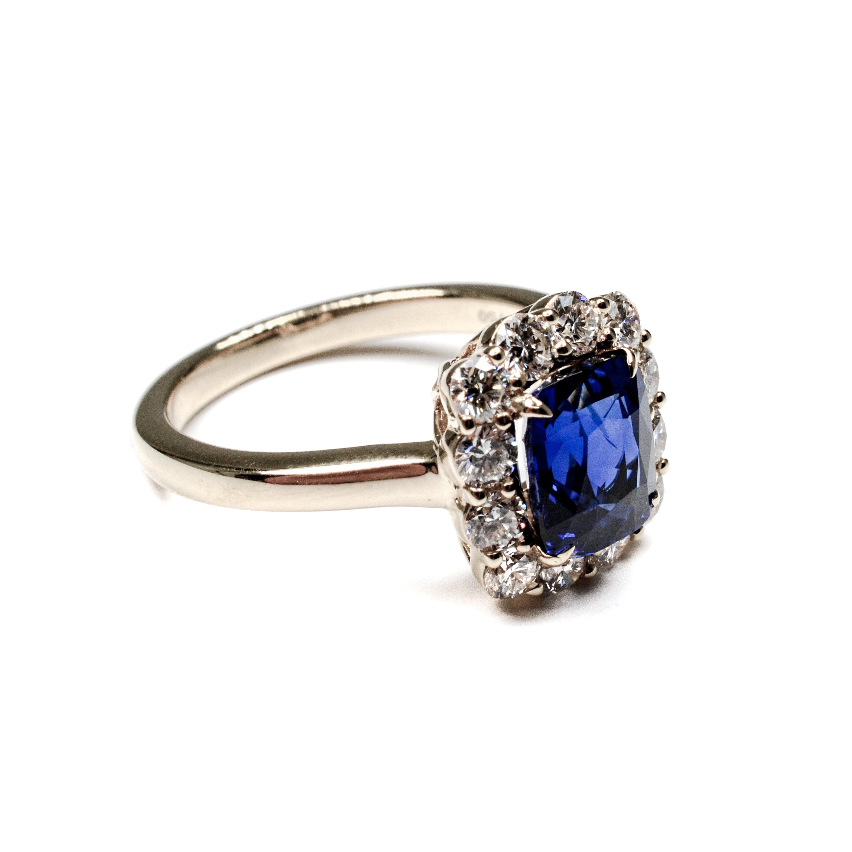 18K Yellow Gold GIA Certified Sapphire & Diamond Halo Ring – 3.28 Carats