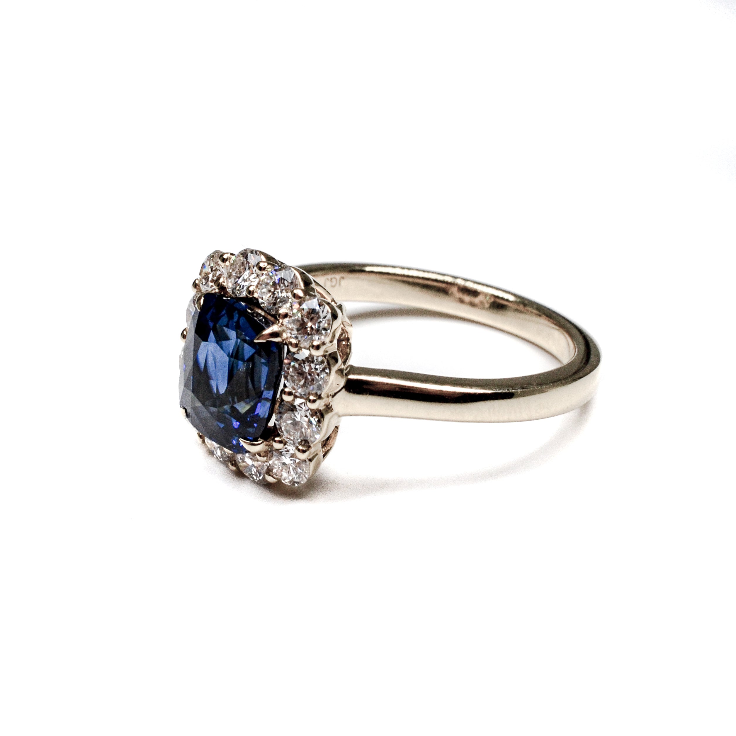 18K Yellow Gold GIA Certified Sapphire & Diamond Halo Ring – 3.28 Carats