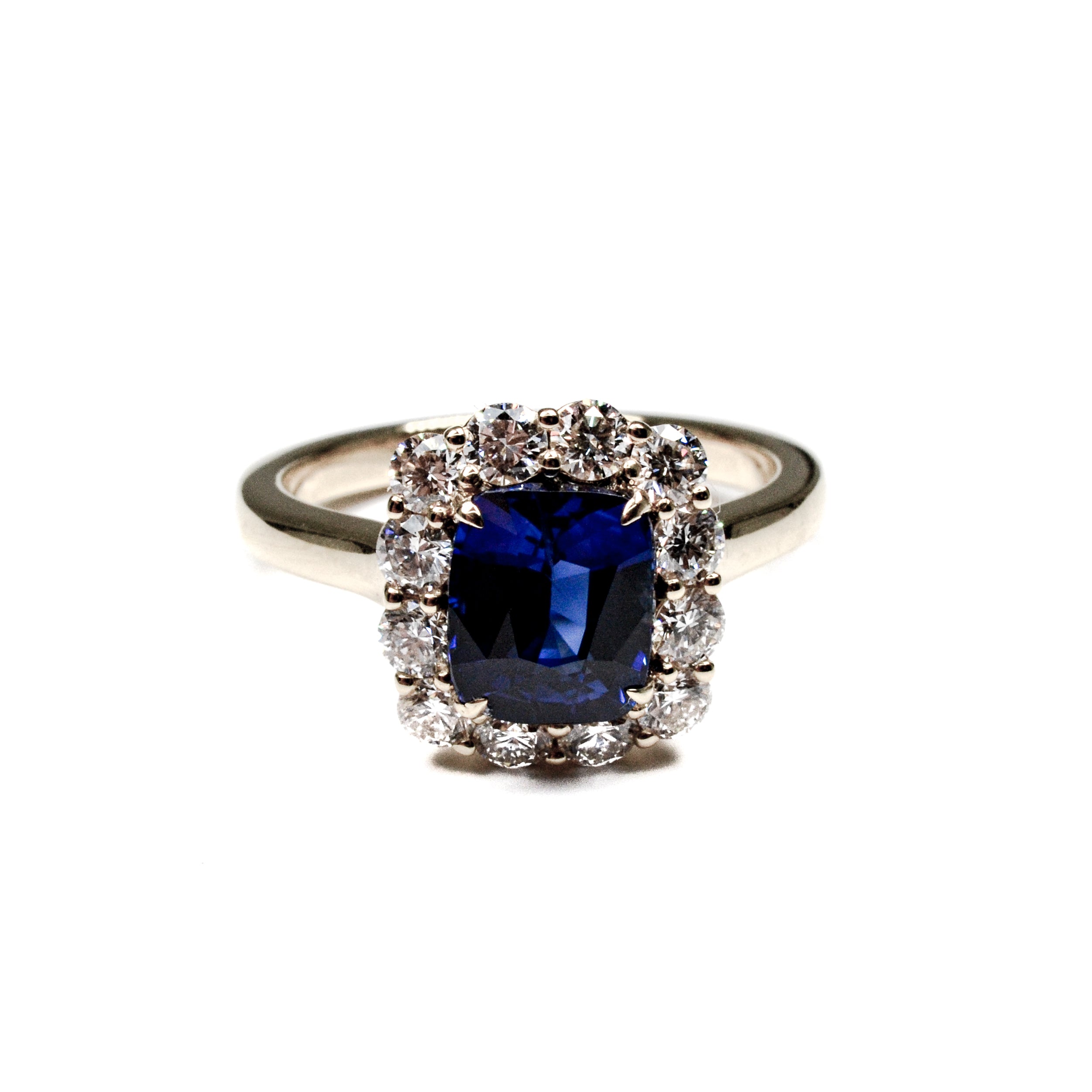 18K Yellow Gold GIA Certified Sapphire & Diamond Halo Ring – 3.28 Carats