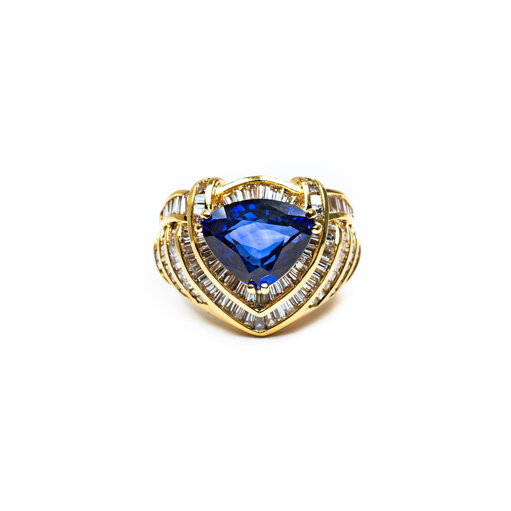 18K Yellow Gold AGL Certified Blue Sapphire & Diamond Ring – 8.68 Carats
