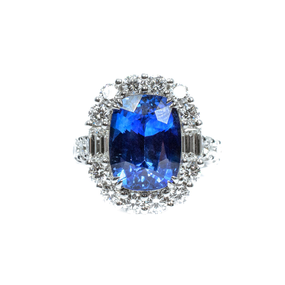 Platinum GIA Certified 7.50 Carat Sapphire & 2.60 Carat Diamond Ring