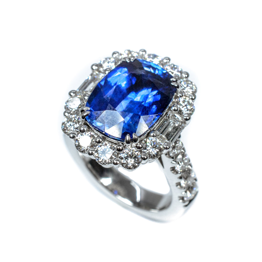 Platinum GIA Certified 7.50 Carat Sapphire & 2.60 Carat Diamond Ring