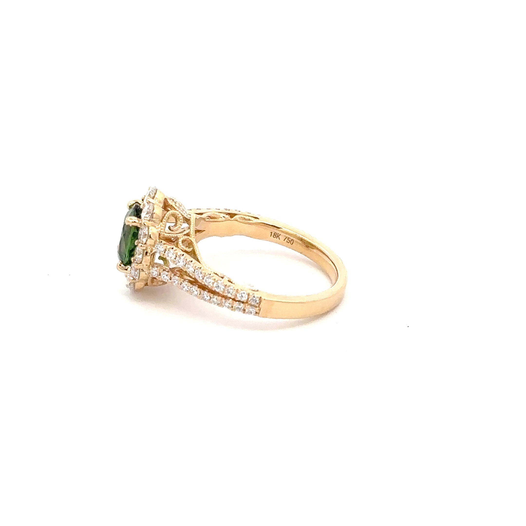 18K Yellow Gold Oval Tsavorite & Diamond Halo Ring