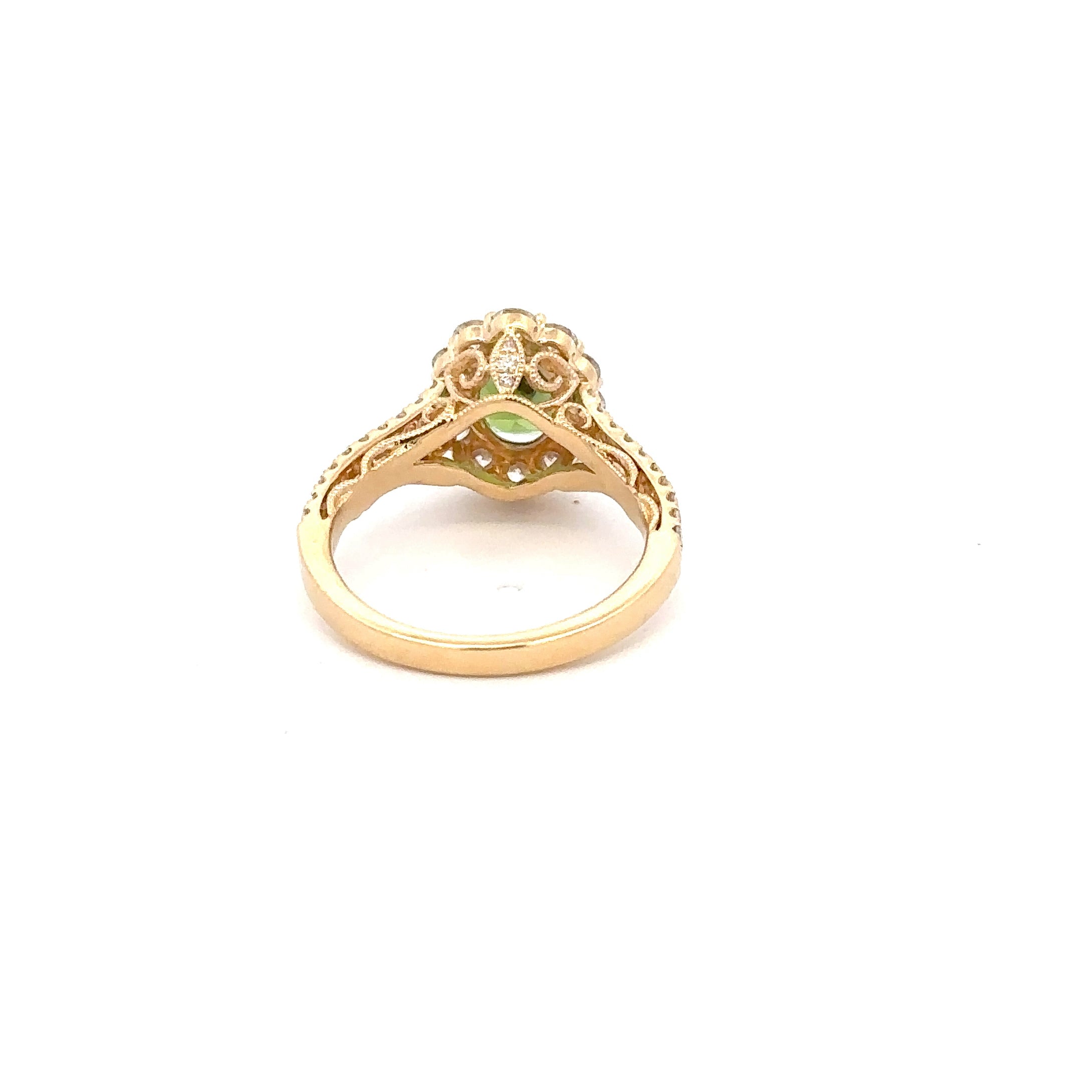 18K Yellow Gold Oval Tsavorite & Diamond Halo Ring