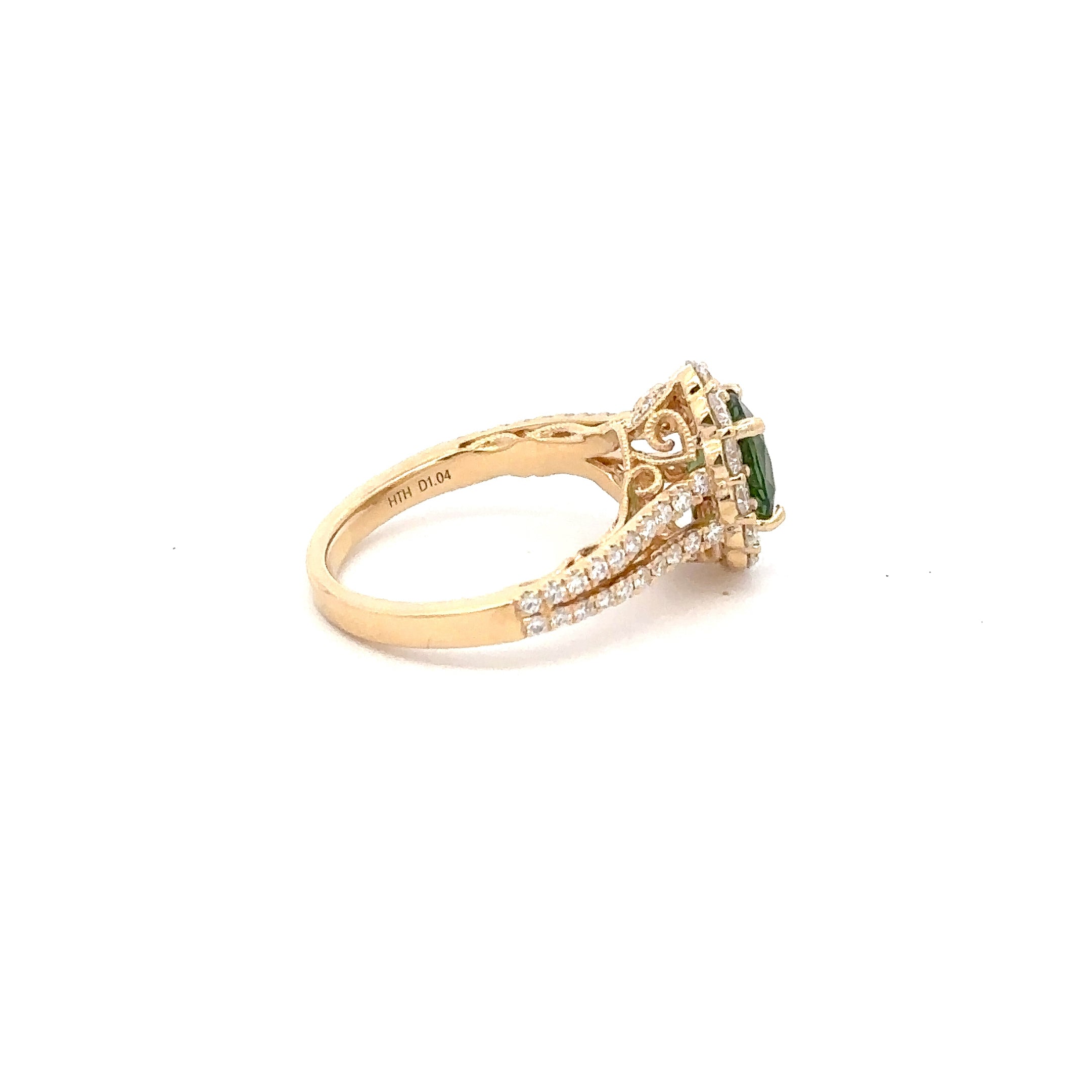18K Yellow Gold Oval Tsavorite & Diamond Halo Ring