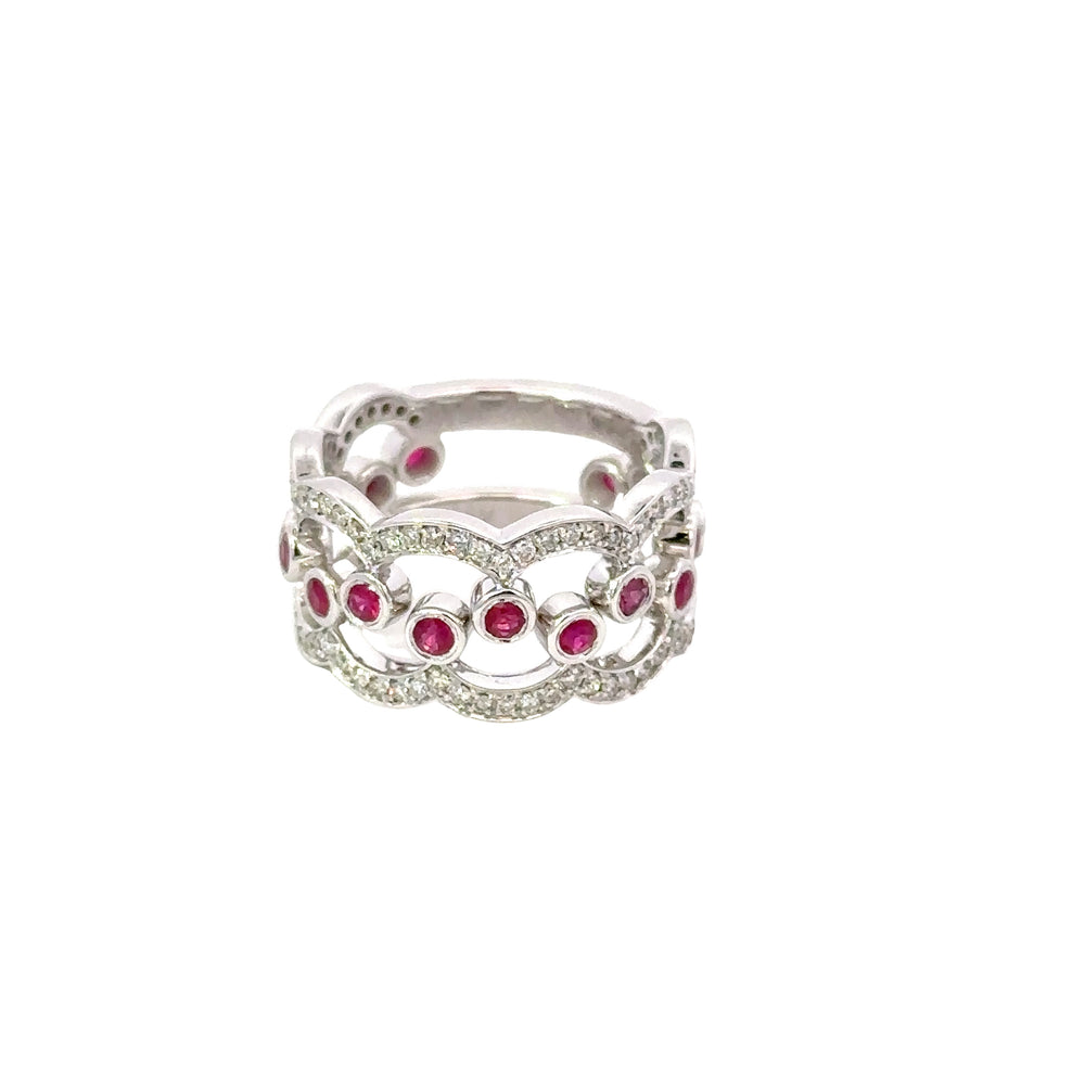 14K White Gold Ruby & Diamond Puzzle Ring 1.44 Carat Total