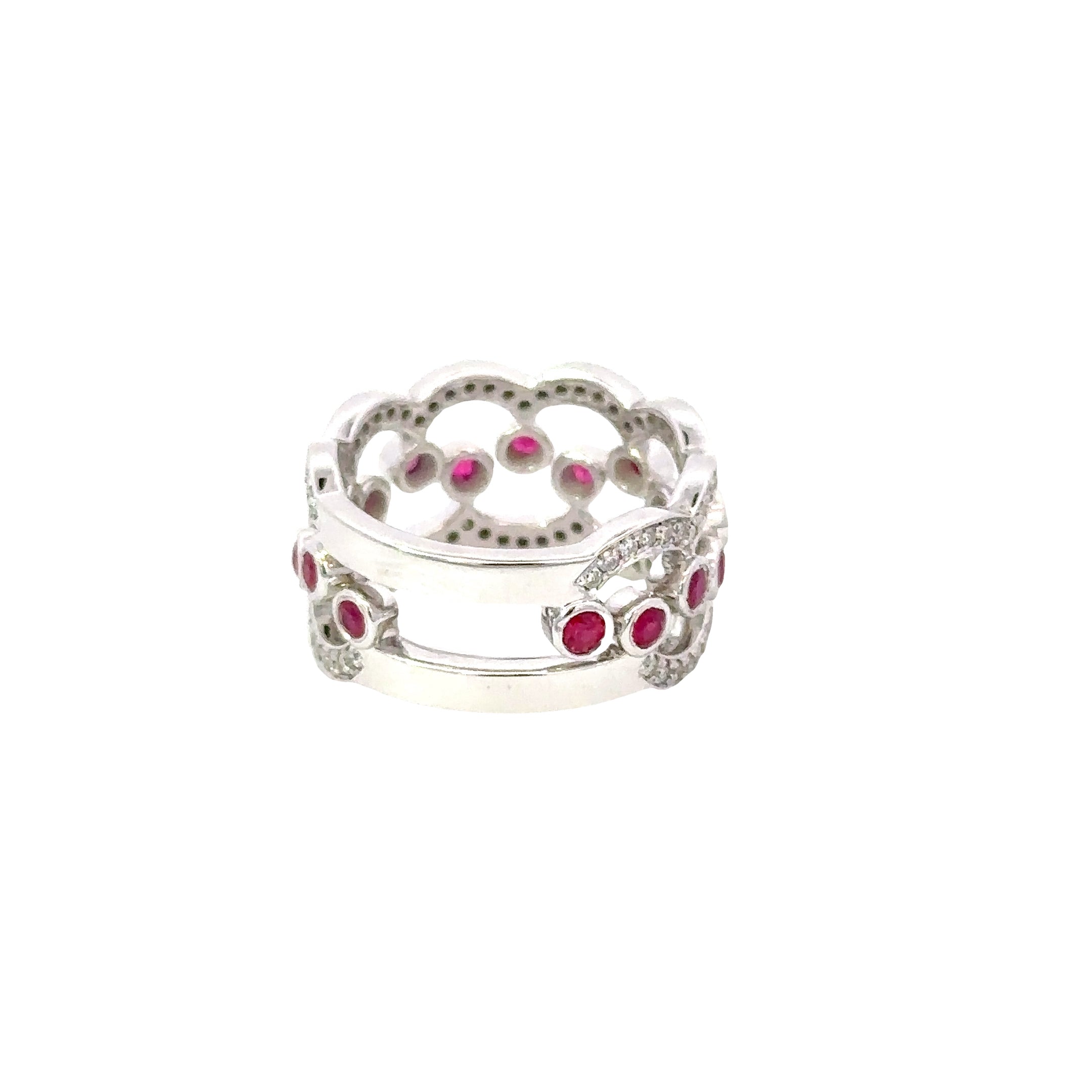 14K White Gold Ruby & Diamond Puzzle Ring 1.44 Carat Total