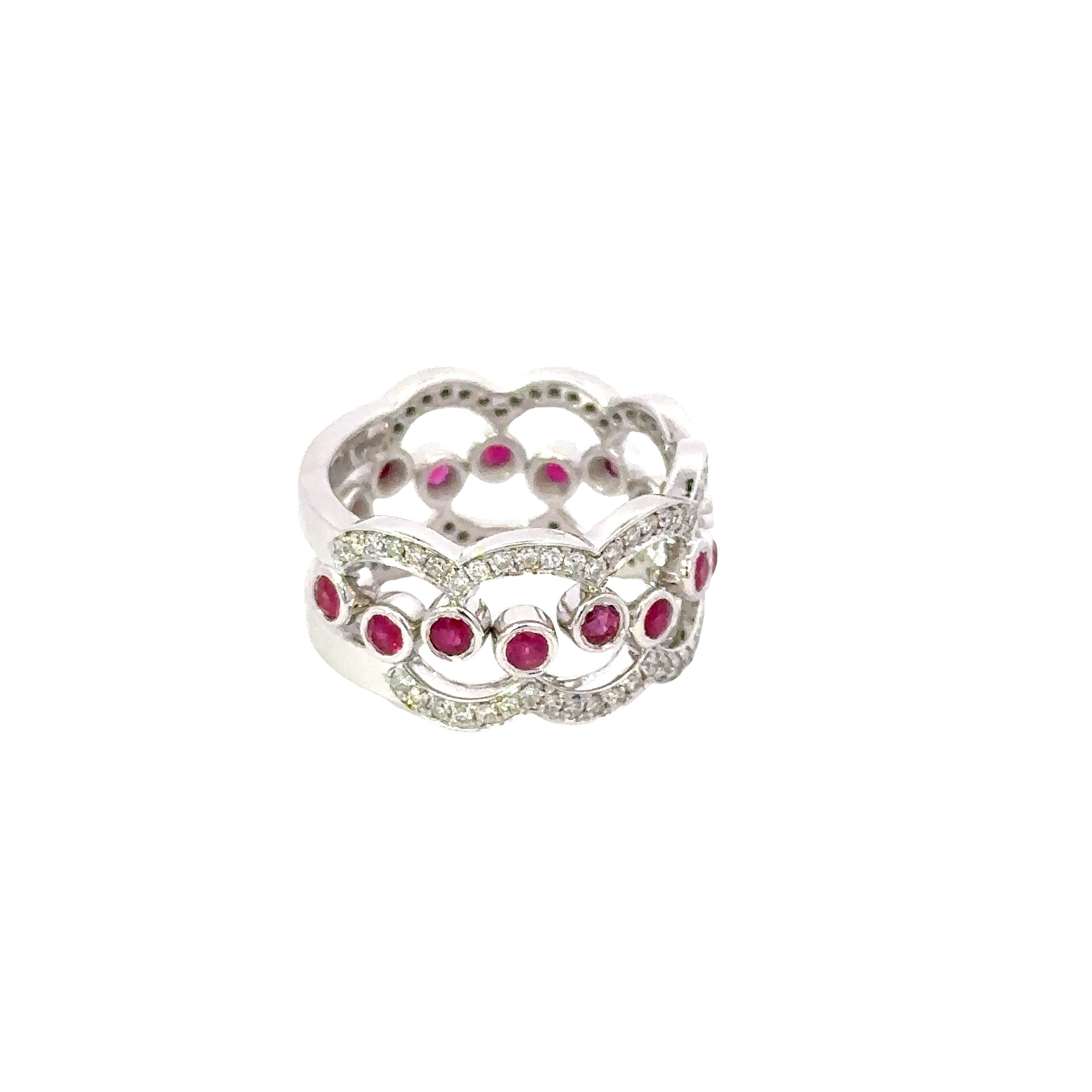 14K White Gold Ruby & Diamond Puzzle Ring 1.44 Carat Total