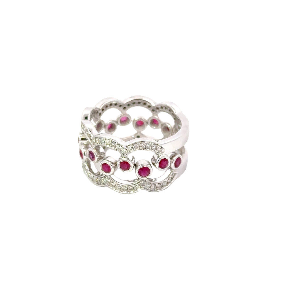 14K White Gold Ruby & Diamond Puzzle Ring 1.44 Carat Total