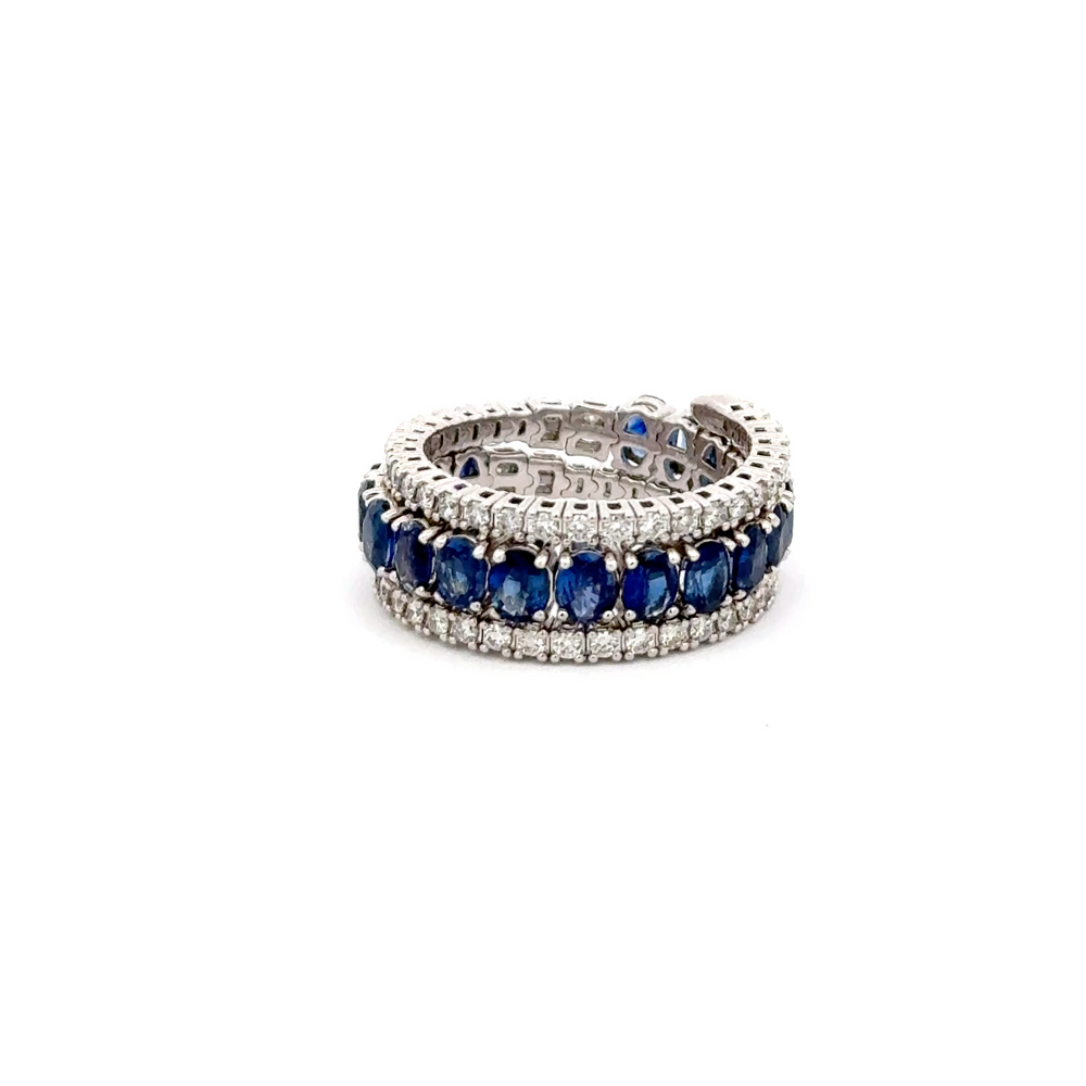 14K White Gold Blue Sapphire & Diamond Flex Ring