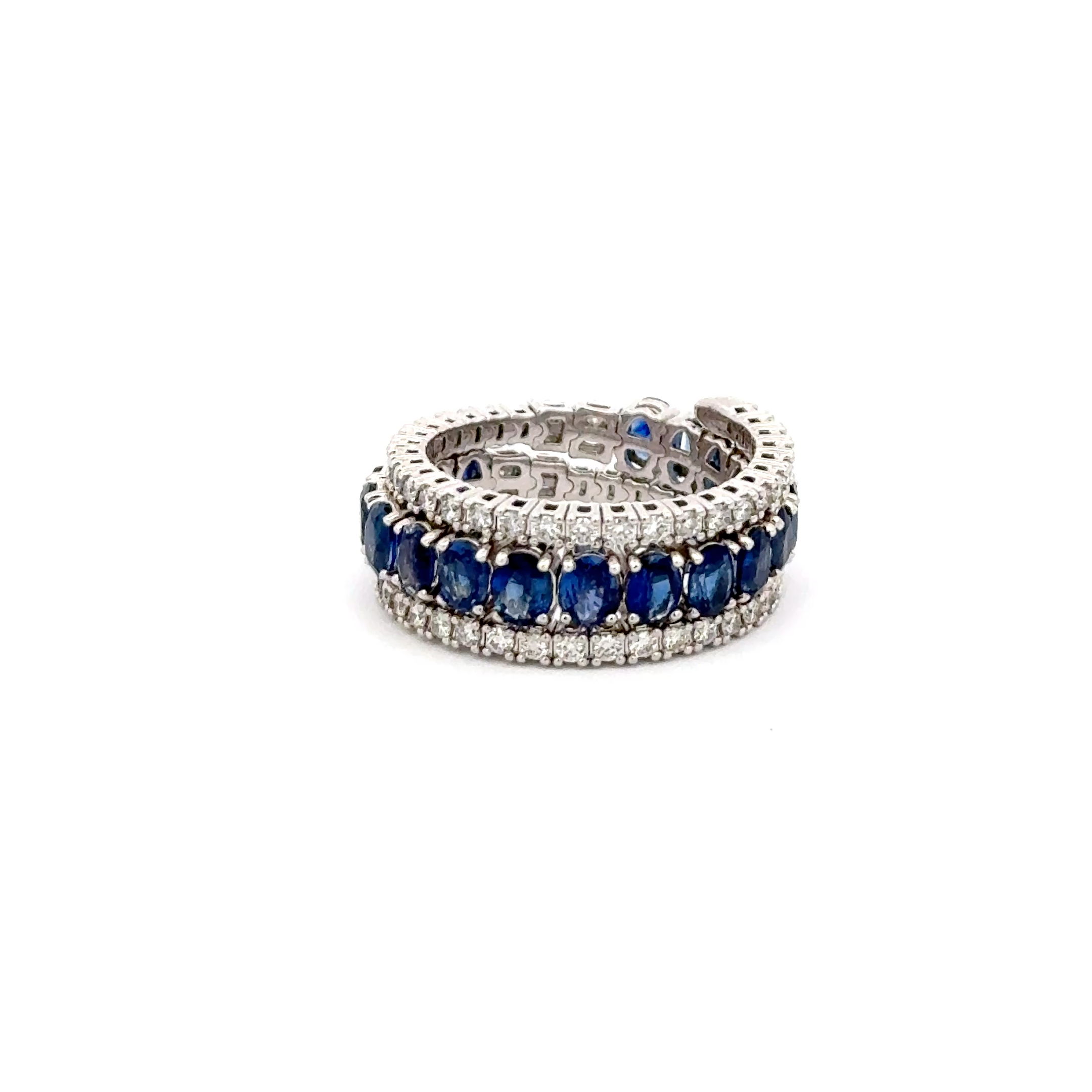 14K White Gold Blue Sapphire & Diamond Flex Ring
