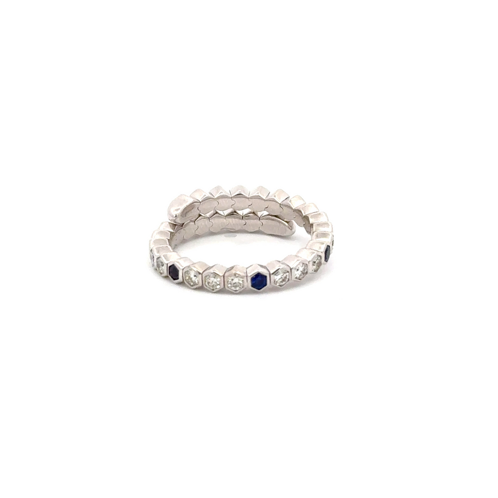 14K White Gold Blue Sapphire & Diamond Flex Ring