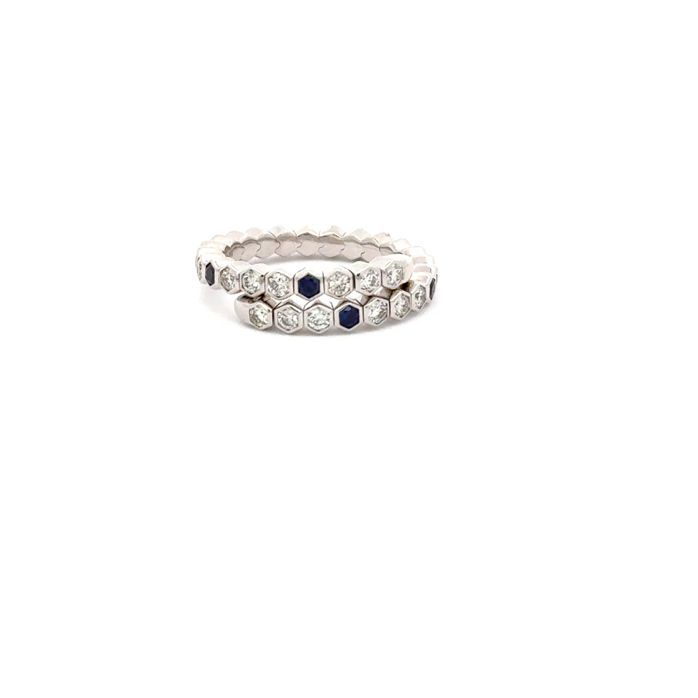 14K White Gold Blue Sapphire & Diamond Flex Ring