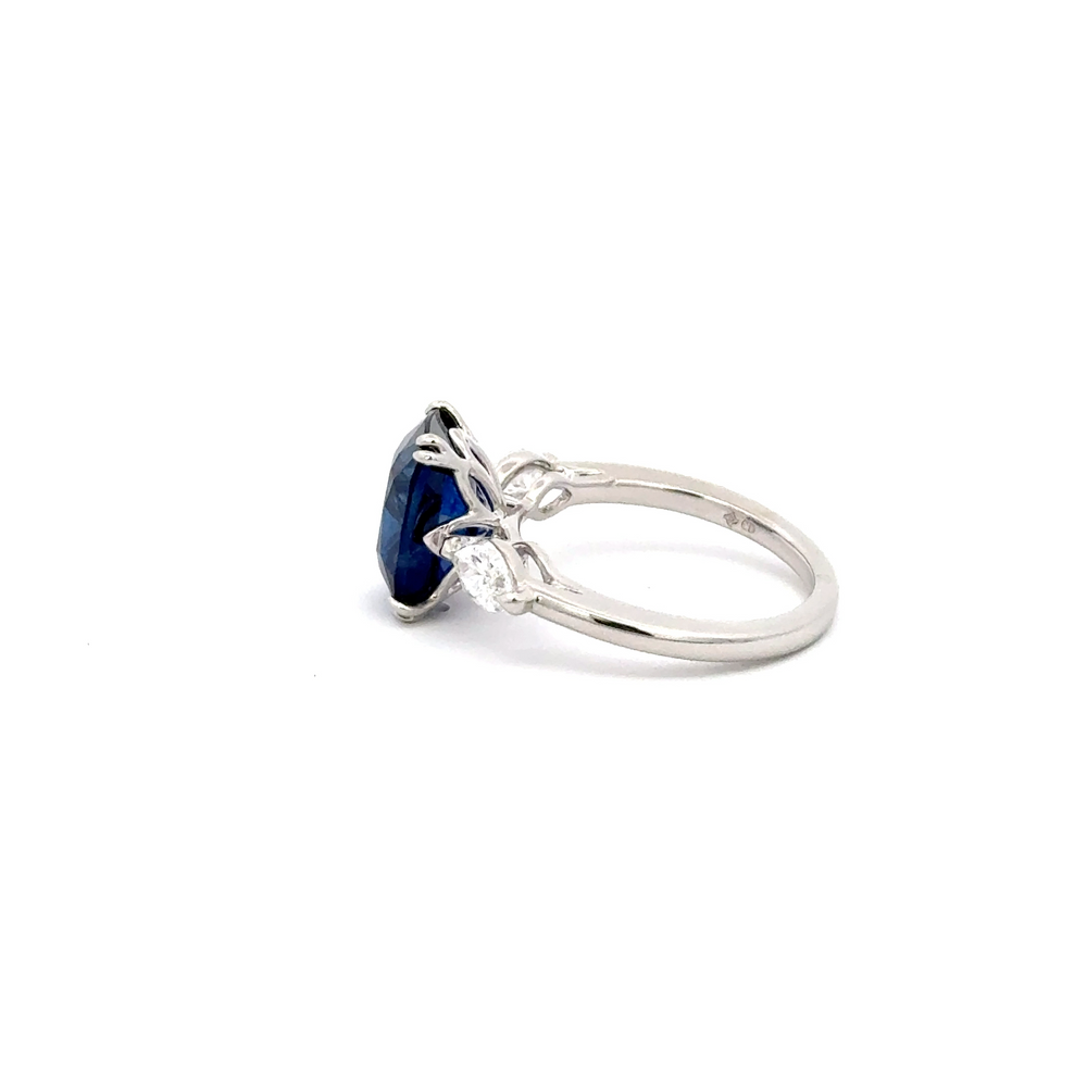Platinum Cushion Cut Sapphire & Diamond Ring 5.17ct GIA