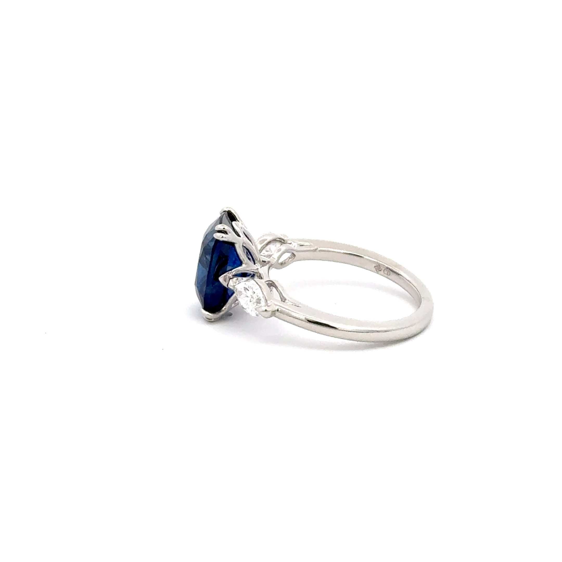 Platinum Cushion Cut Sapphire & Diamond Ring 5.17ct GIA
