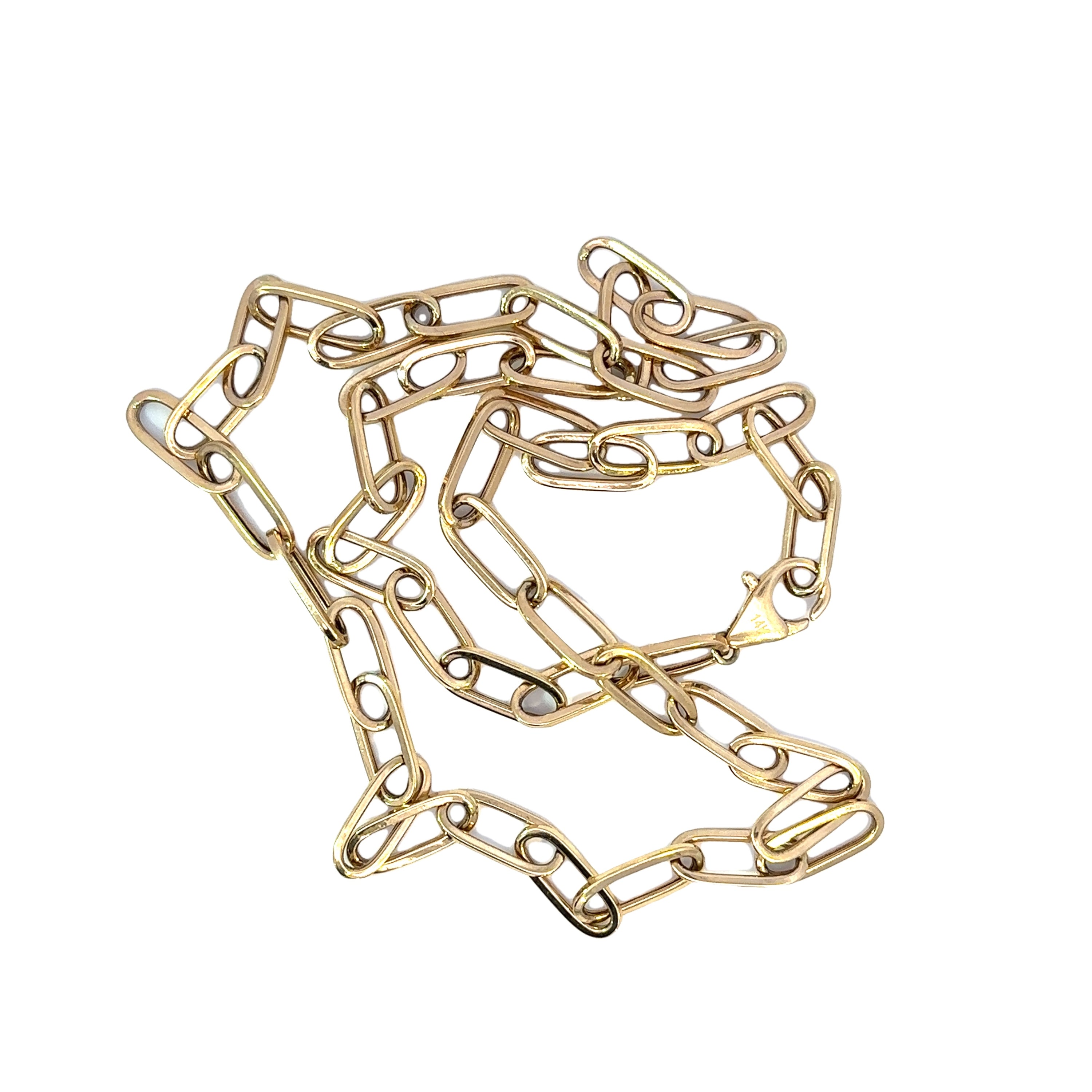 14K Yellow Gold Hollow Flat Oval Link Necklace 24 Inch
