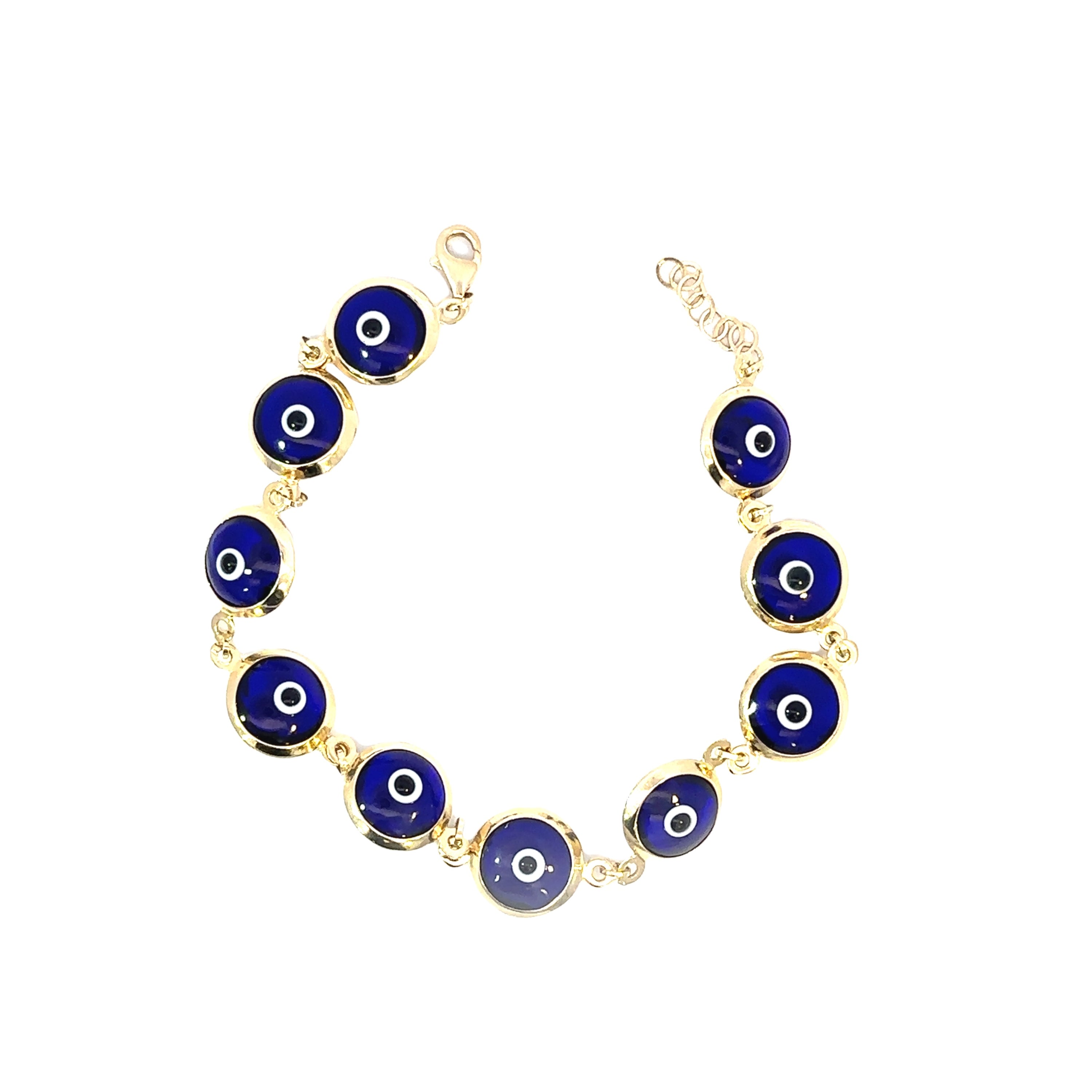 14K Yellow Gold Blue Evil Eye Bracelet 8 Inch